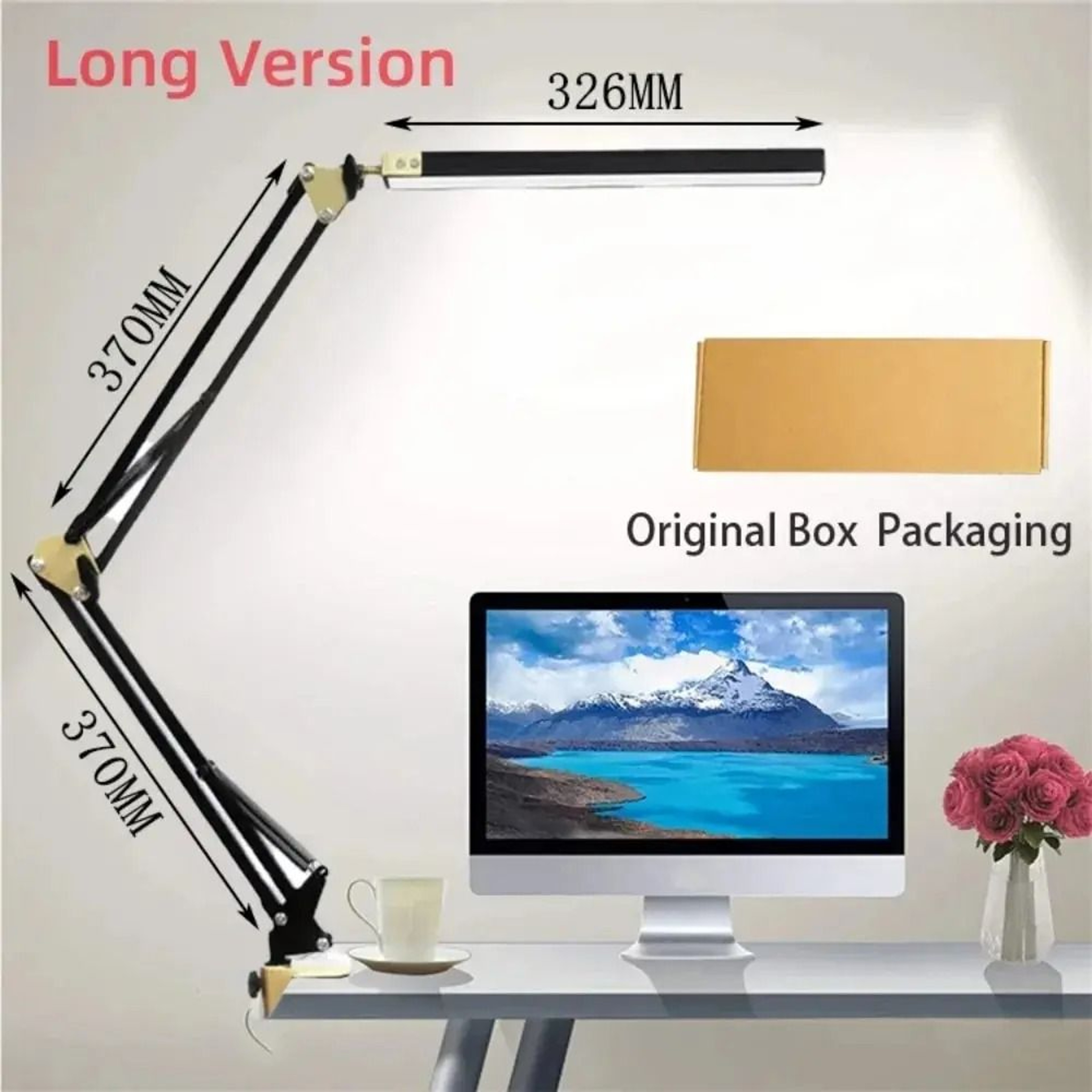 LED Folding Metal Desk Lamp Clip On Light Clamp Long Arm Dimming Table Lamp 7