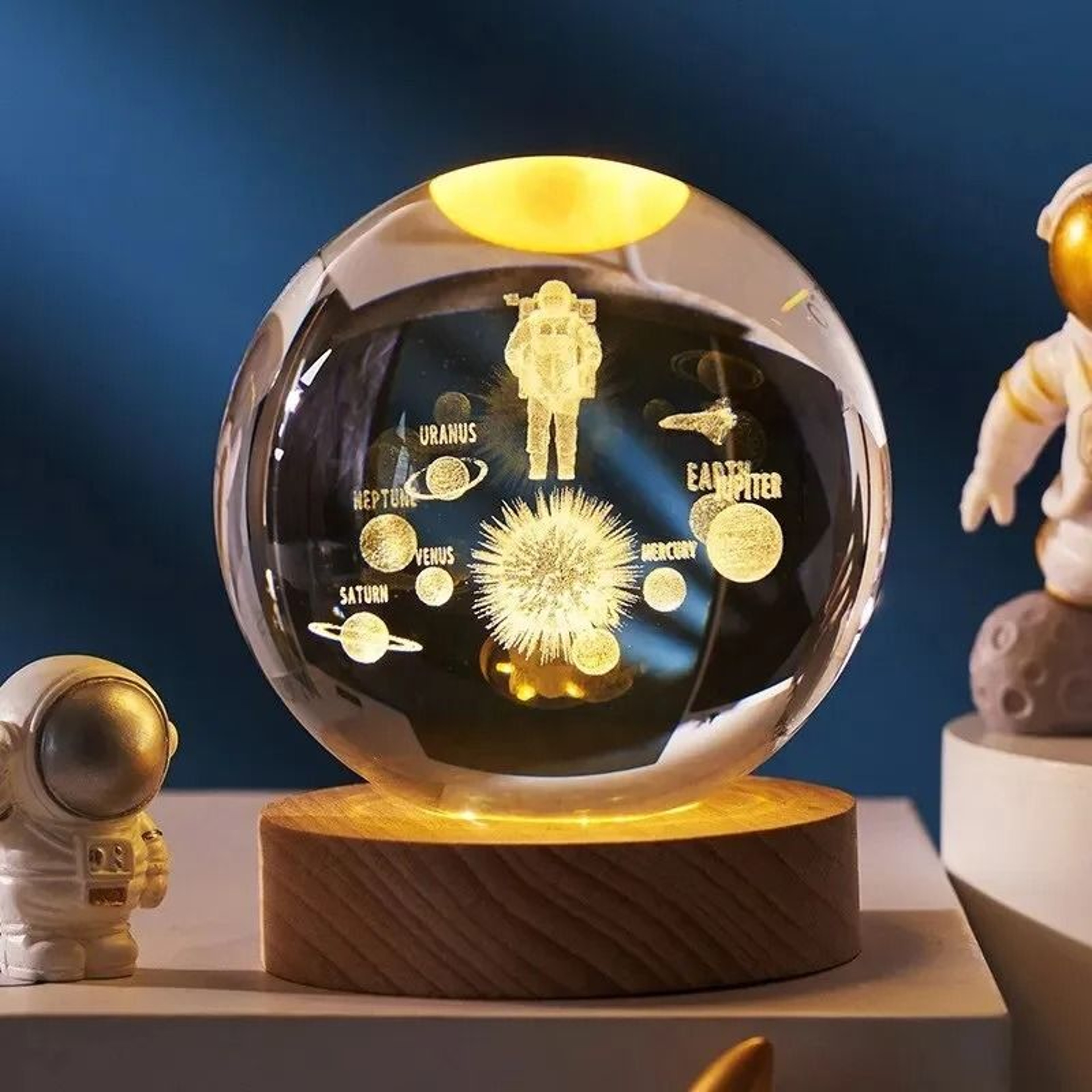 3D Crystal Planet Night Light Laser Engraved Solar System Globe 7