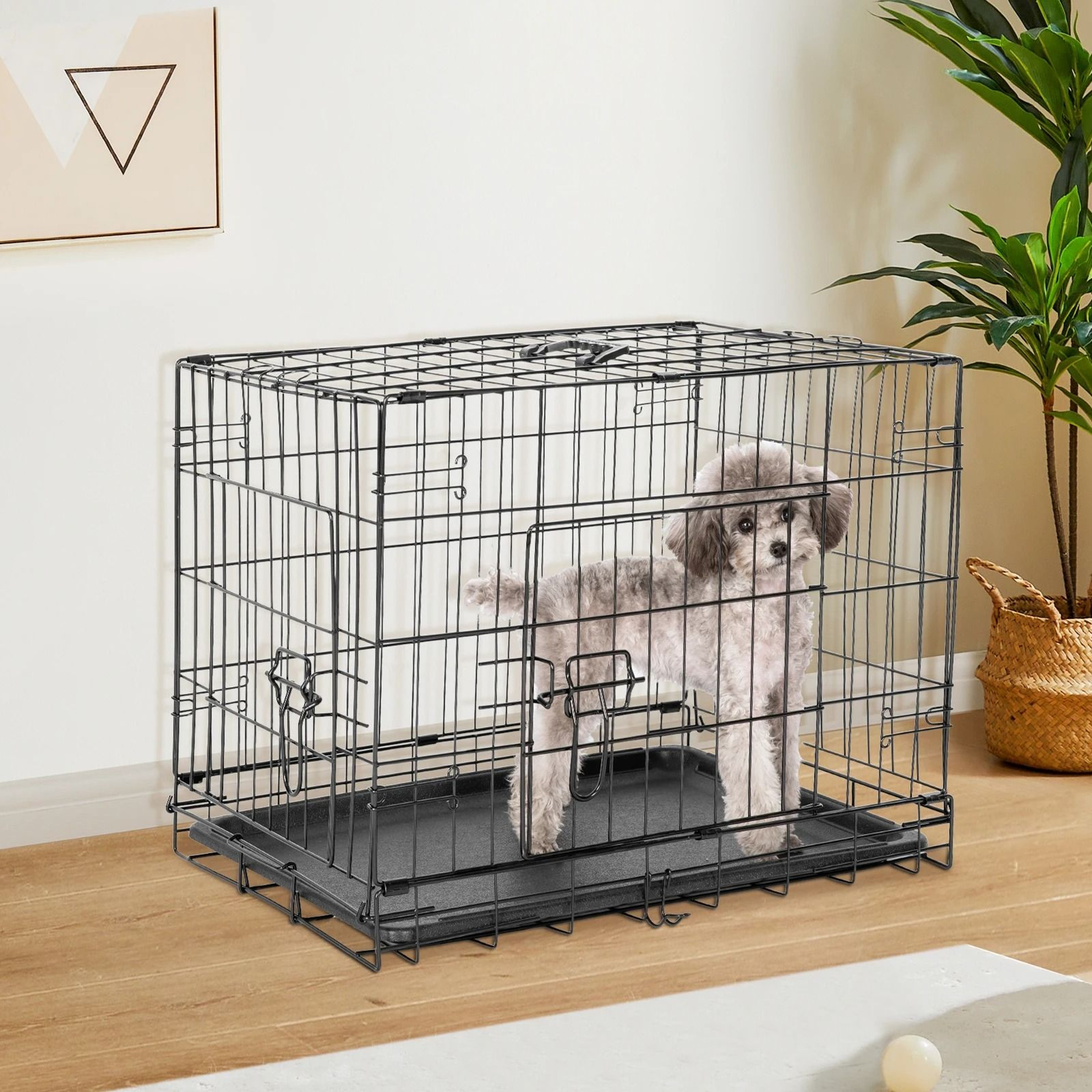 Double Door Folding Metal Wire Dog Cage With Leak Proof Tray For Indoor And Outdoor Use 0