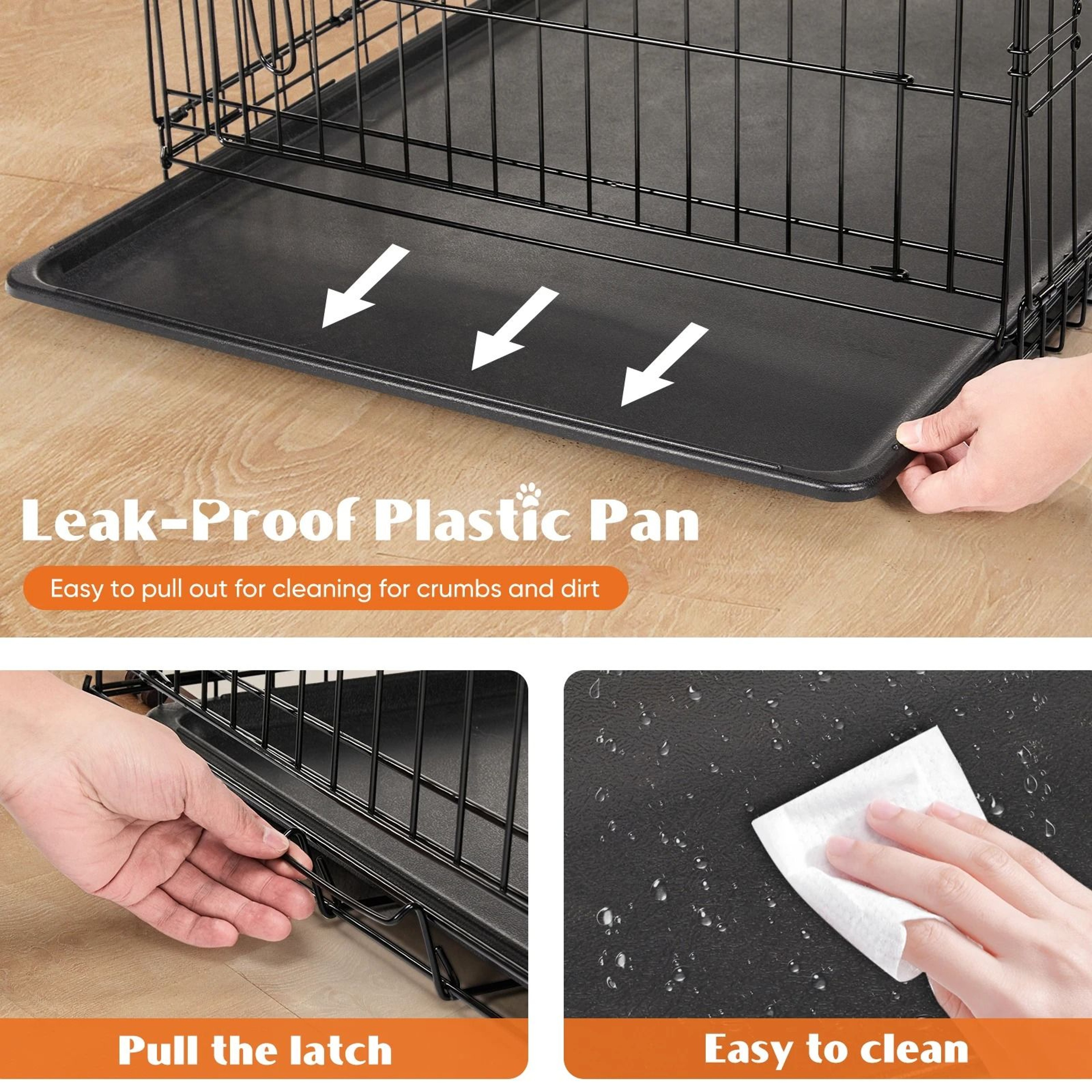 Double Door Folding Metal Wire Dog Cage With Leak Proof Tray For Indoor And Outdoor Use 5