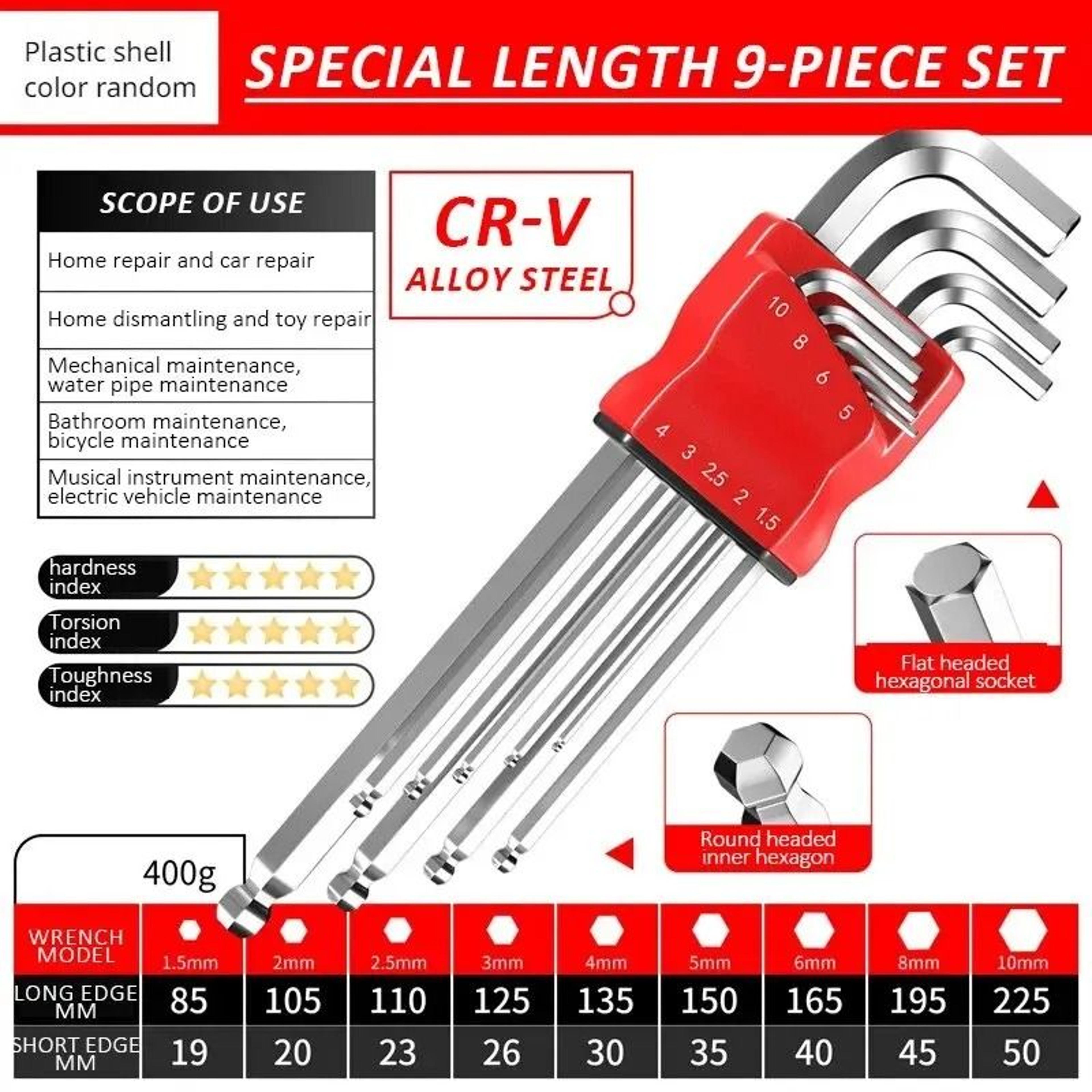 High Strength Hex Wrench Set Kimihide Spanner Hex Screwdriver Tool 9