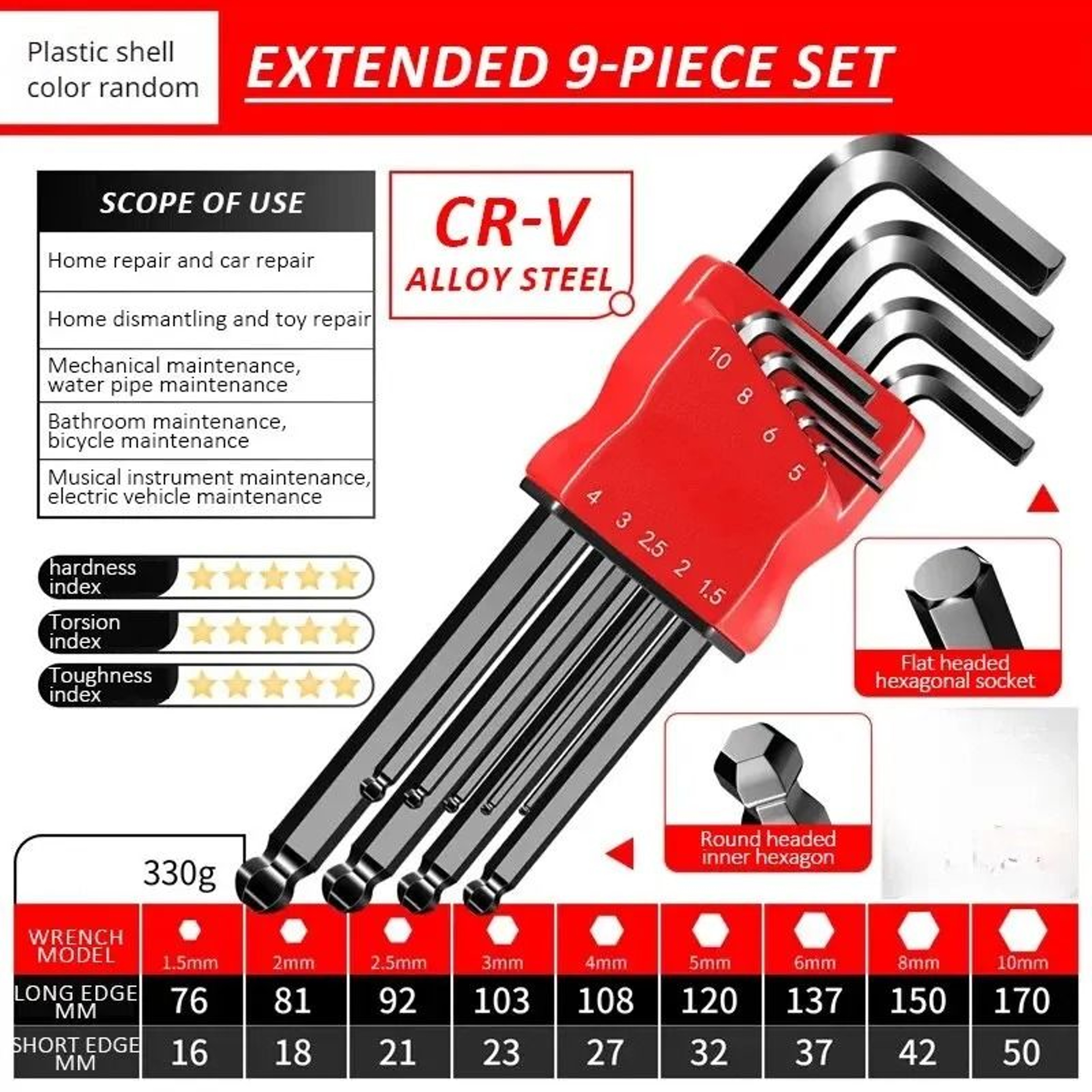 High Strength Hex Wrench Set Kimihide Spanner Hex Screwdriver Tool 6