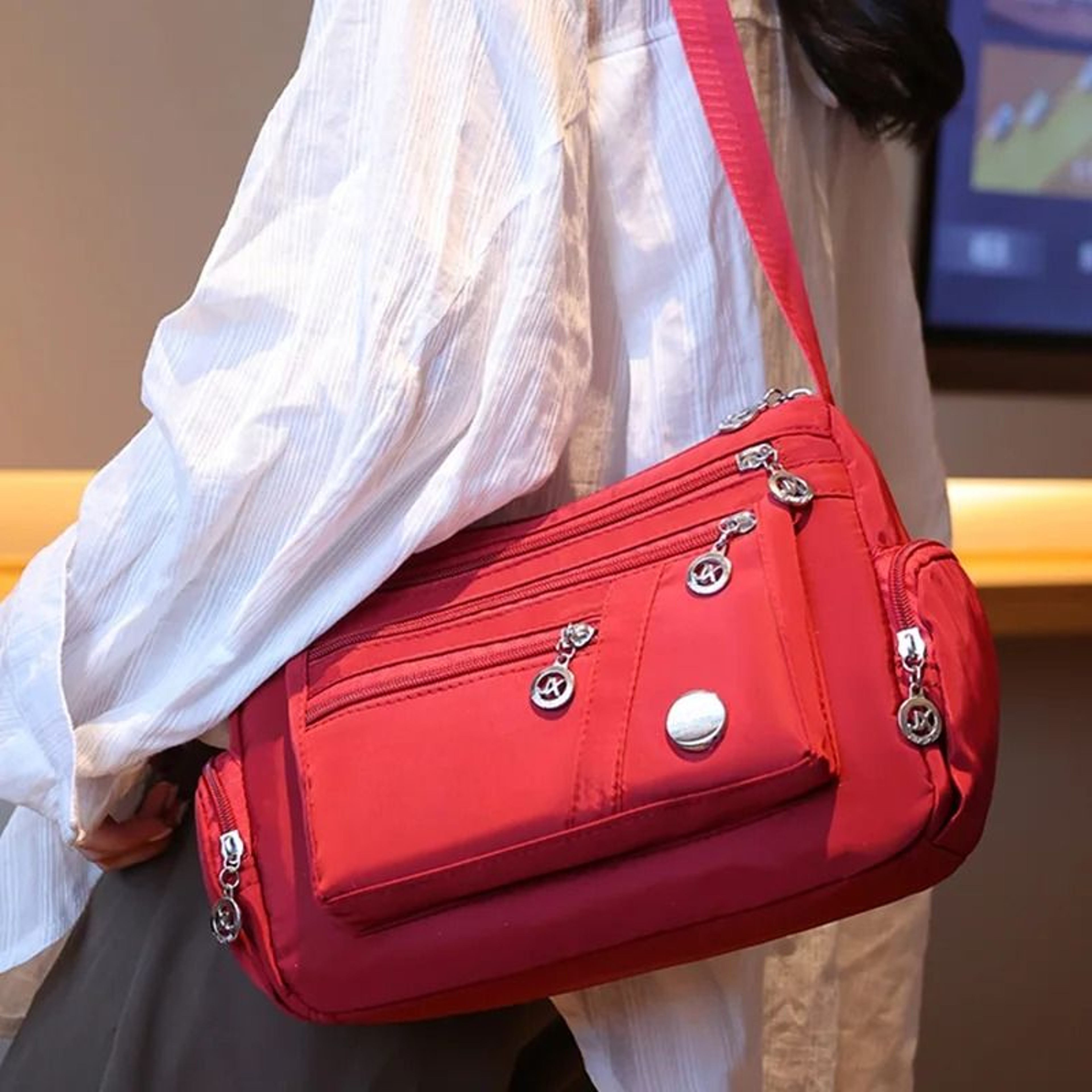 Nylon Fabric Shoulder Crossbody Travel Bag With Multi Compartments 4