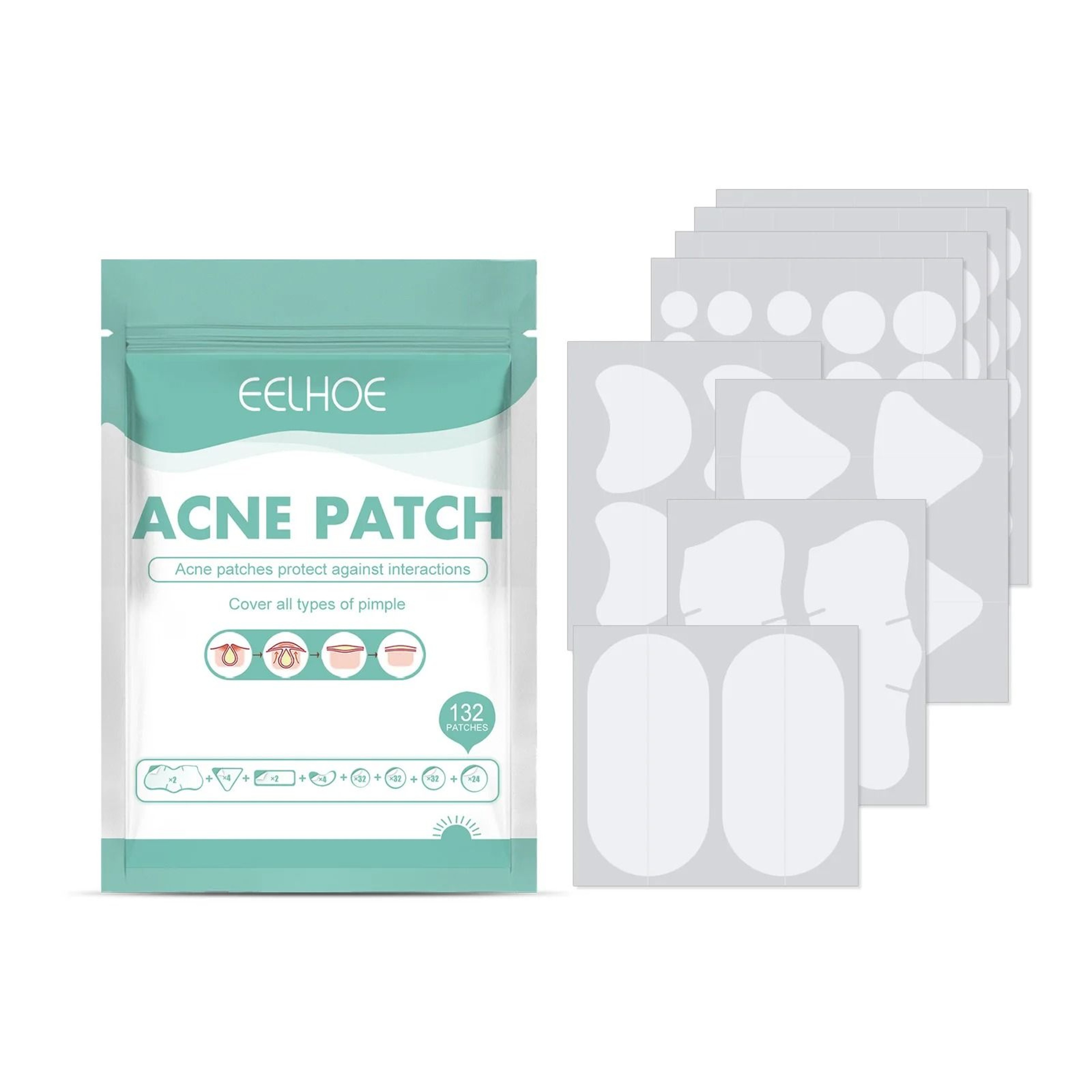 Acne Pimple Patches 132 PCS Hydrocolloid Invisible Skin Care Stickers 6