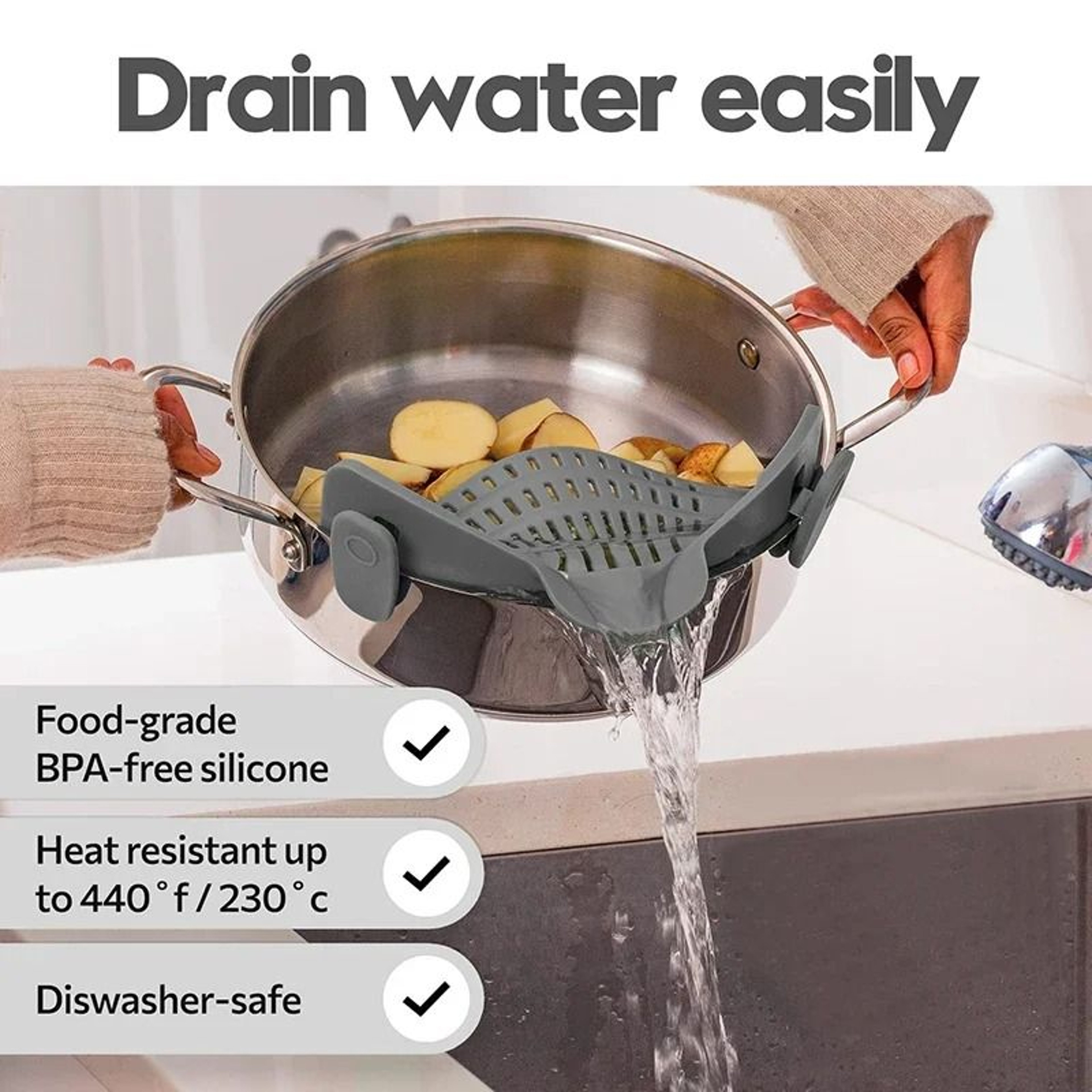 Universal Silicone Clip On Pan Pot Strainer For Pasta Fruit And Vegetables 1