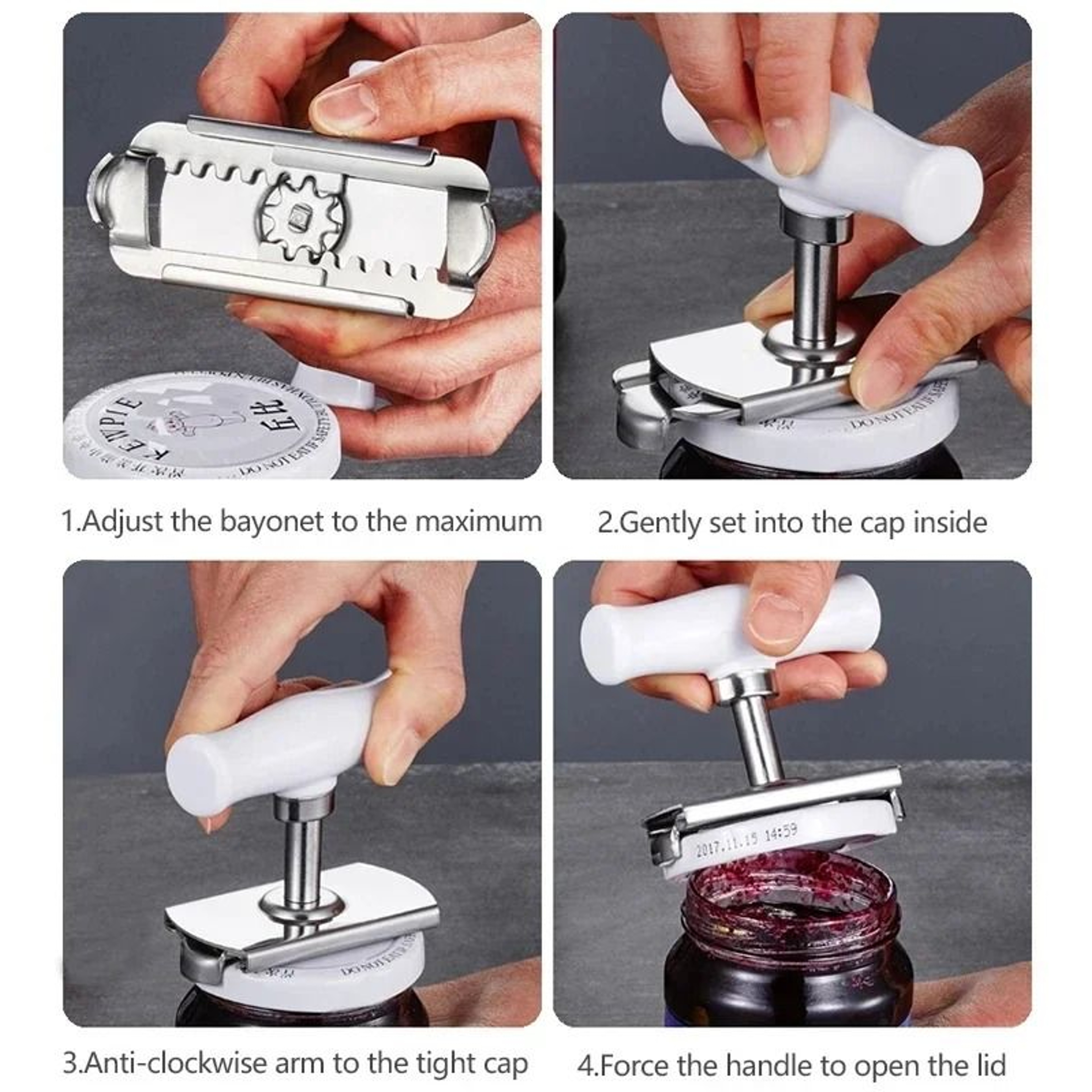 Stainless Steel Adjustable Non Slip Can Jar Bottle Lid Opener Tool 3