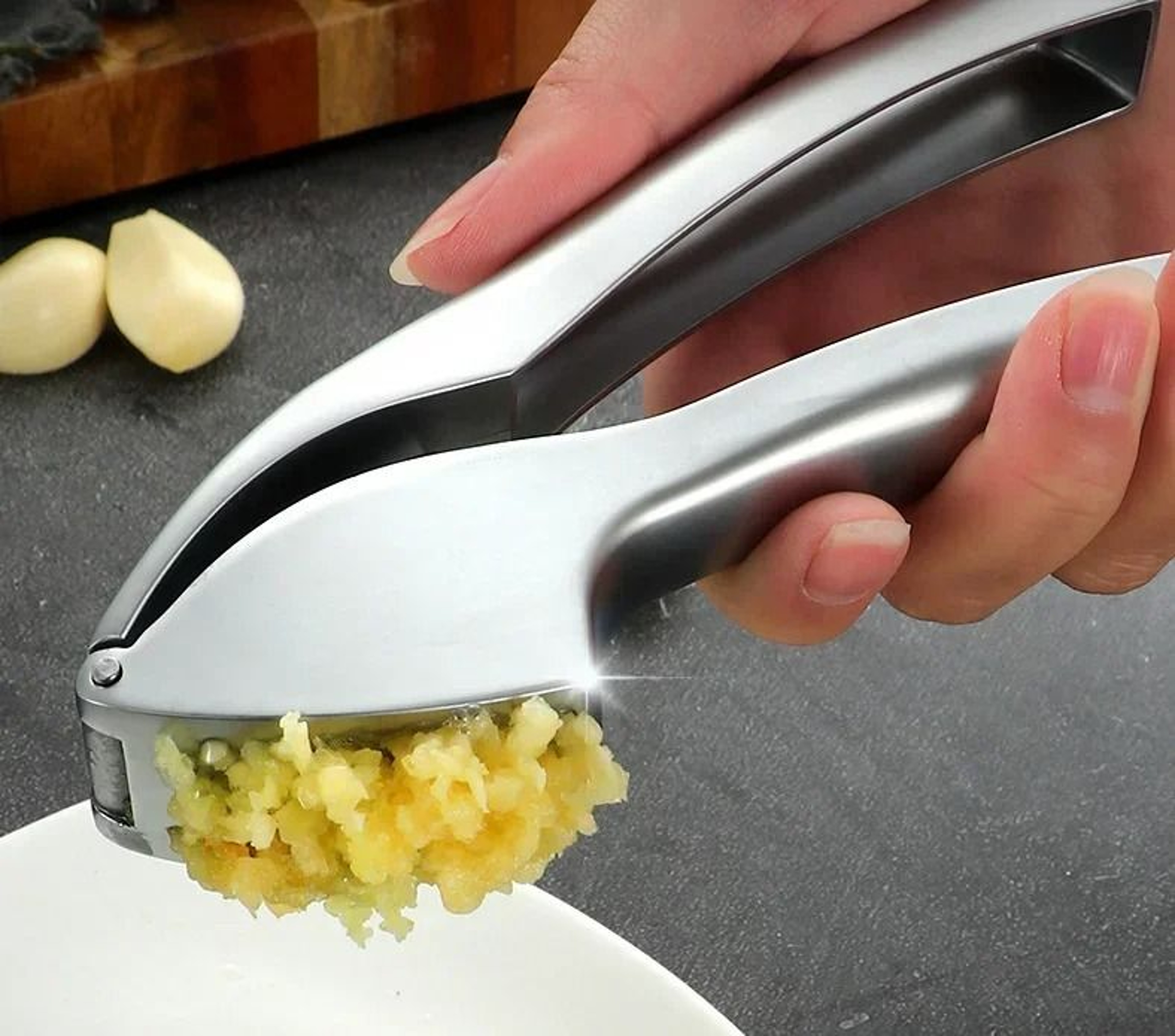 Zinc Alloy 2 In 1 Garlic Press Manual Kitchen Tool 6
