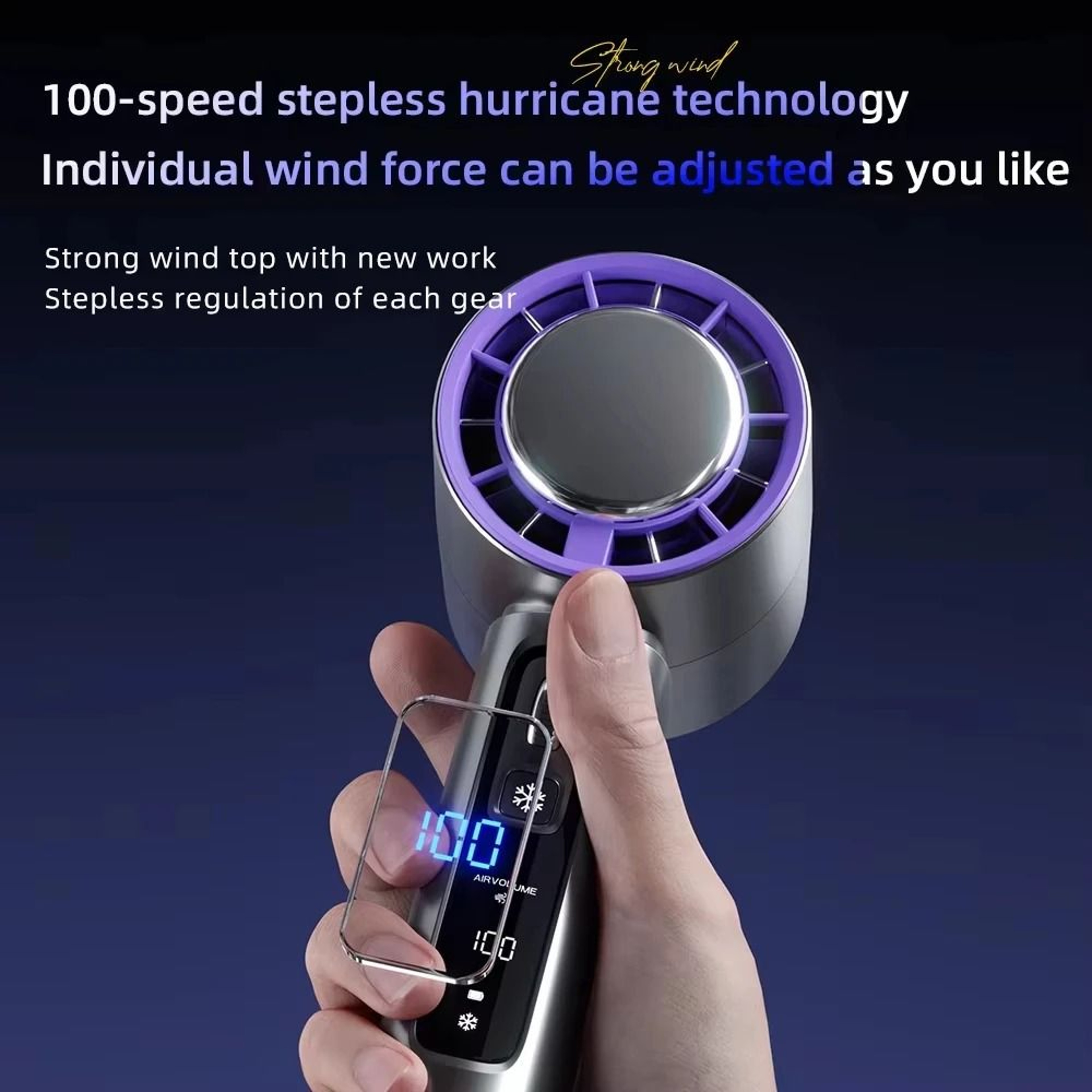 Portable Handheld Turbo Fan 100 Wind Speeds Adjustable Mini Battery Fan 1