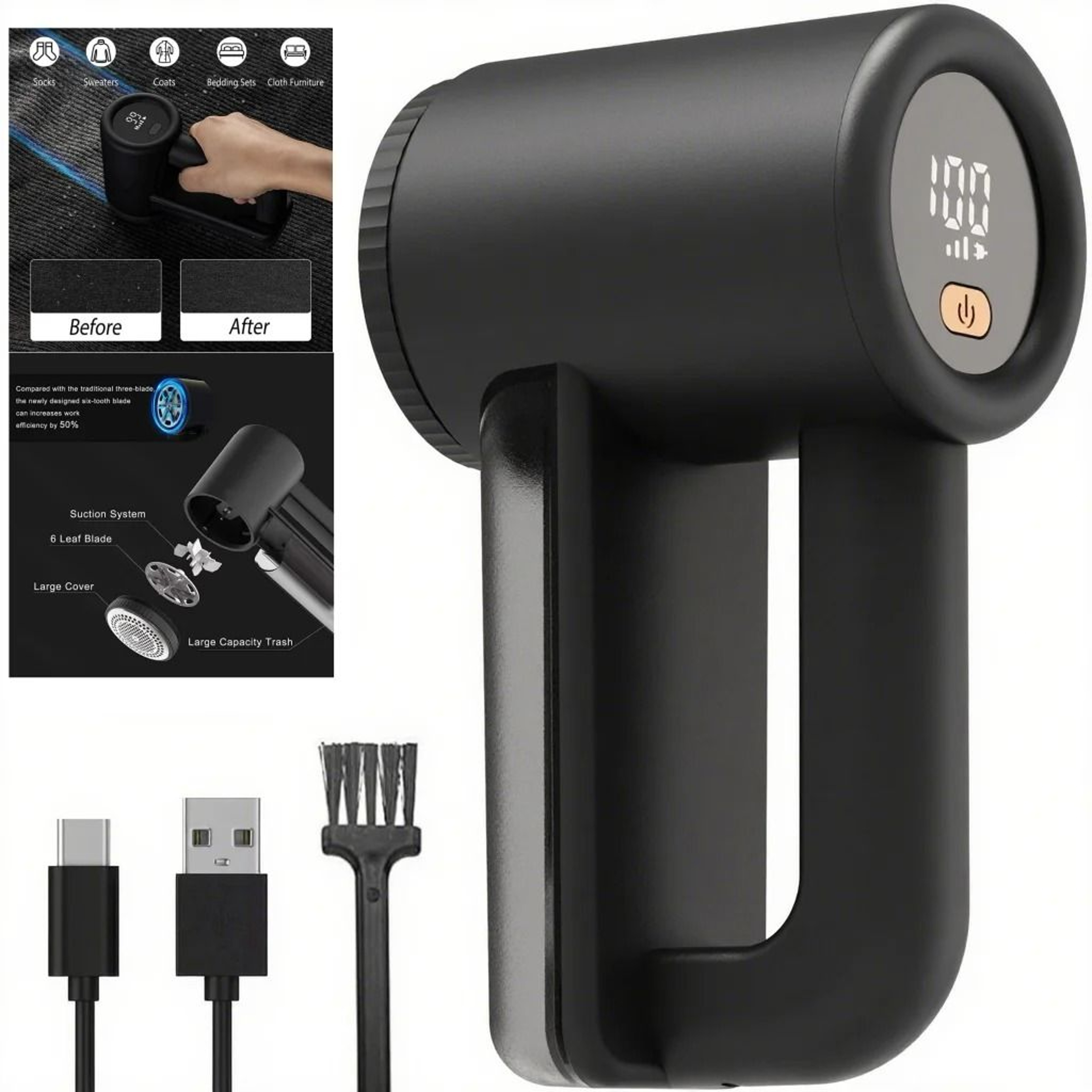 Rechargeable Fabric Clothes Shaver 3 Speeds 2000mAh LED Display Lint Remover 11