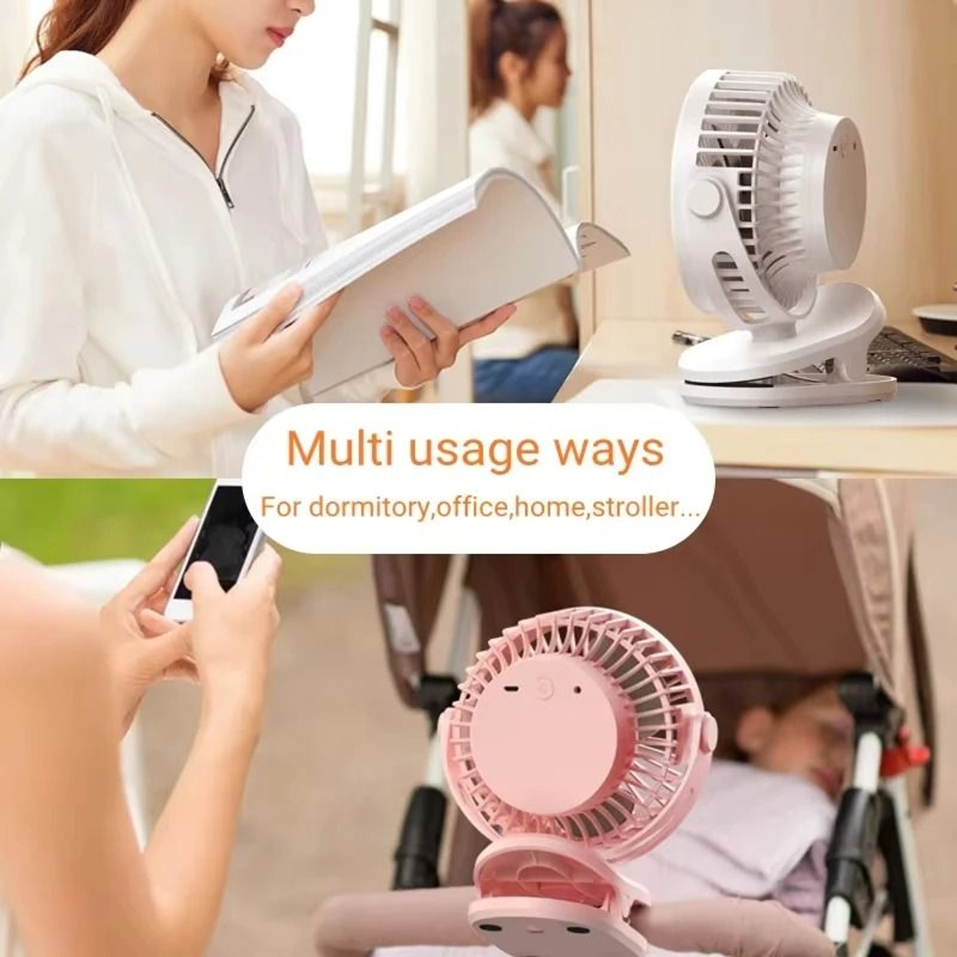 Portable USB Table Clip Fan 10000mAh Rechargeable Mini Desk Stand Fan 3