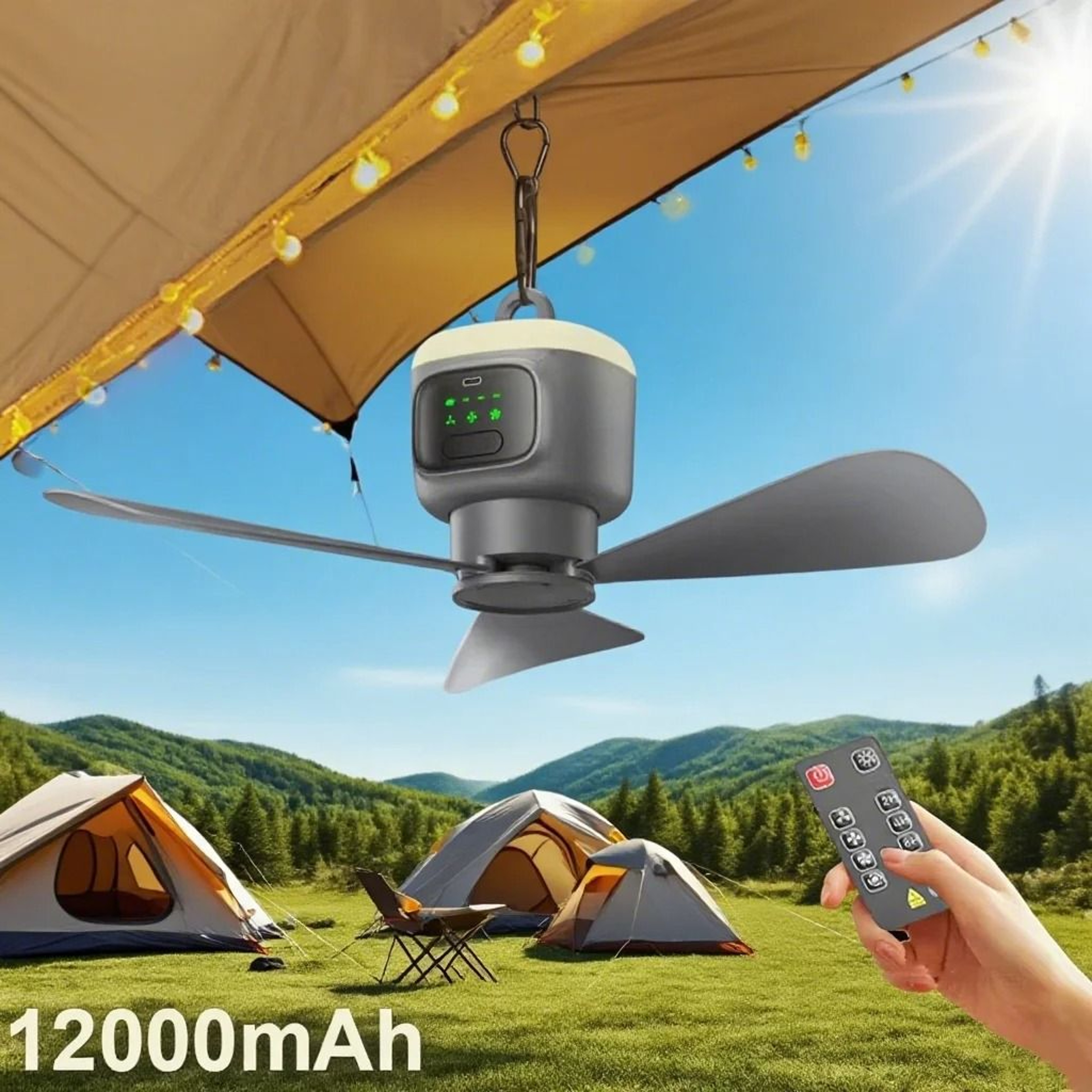 Ceiling Fan 12000mAh Wireless Portable Camping Fan With Lighting And Remote Control 6