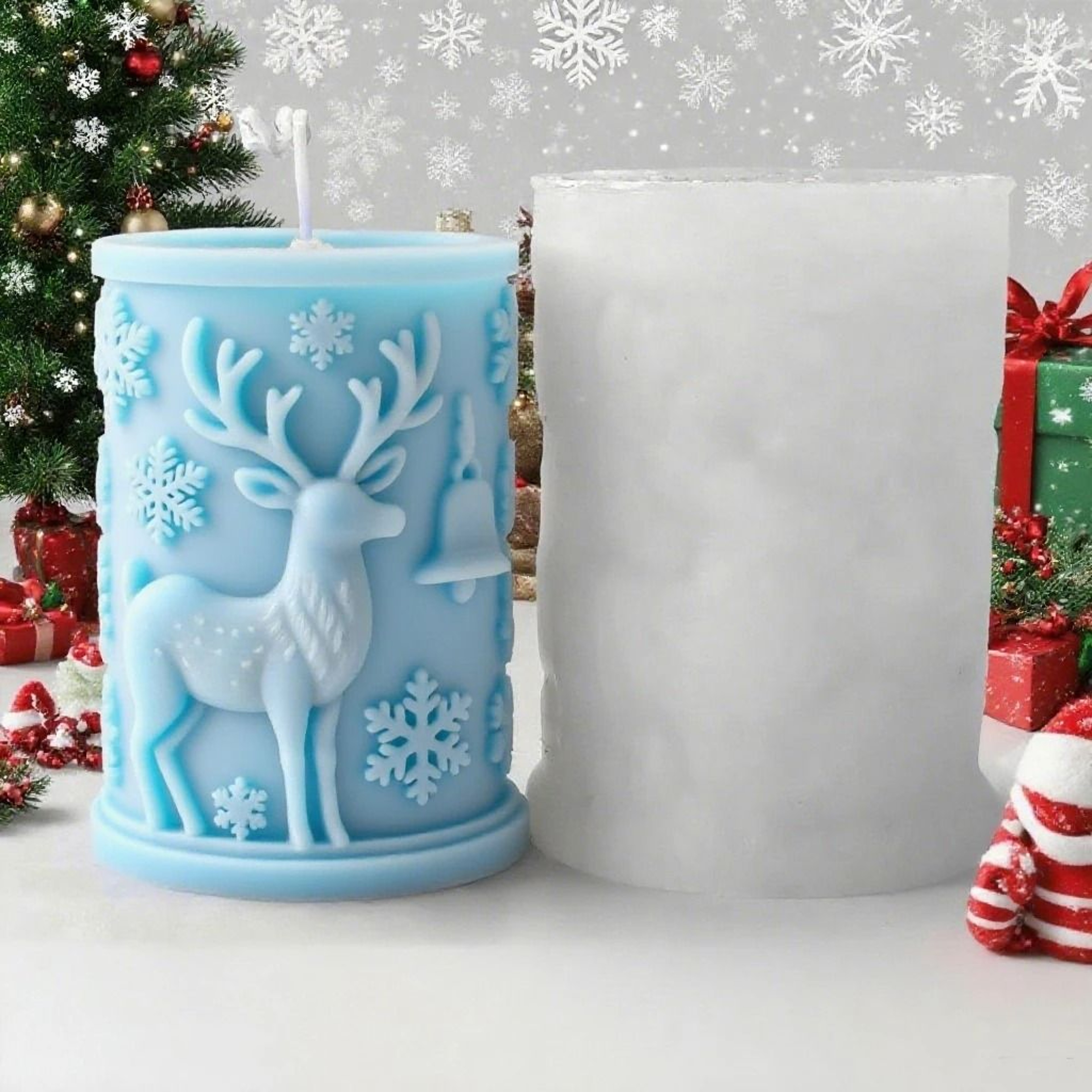 Christmas Snowflake Cylinder Candle Silicone Mold For DIY Wax Resin Decor 1