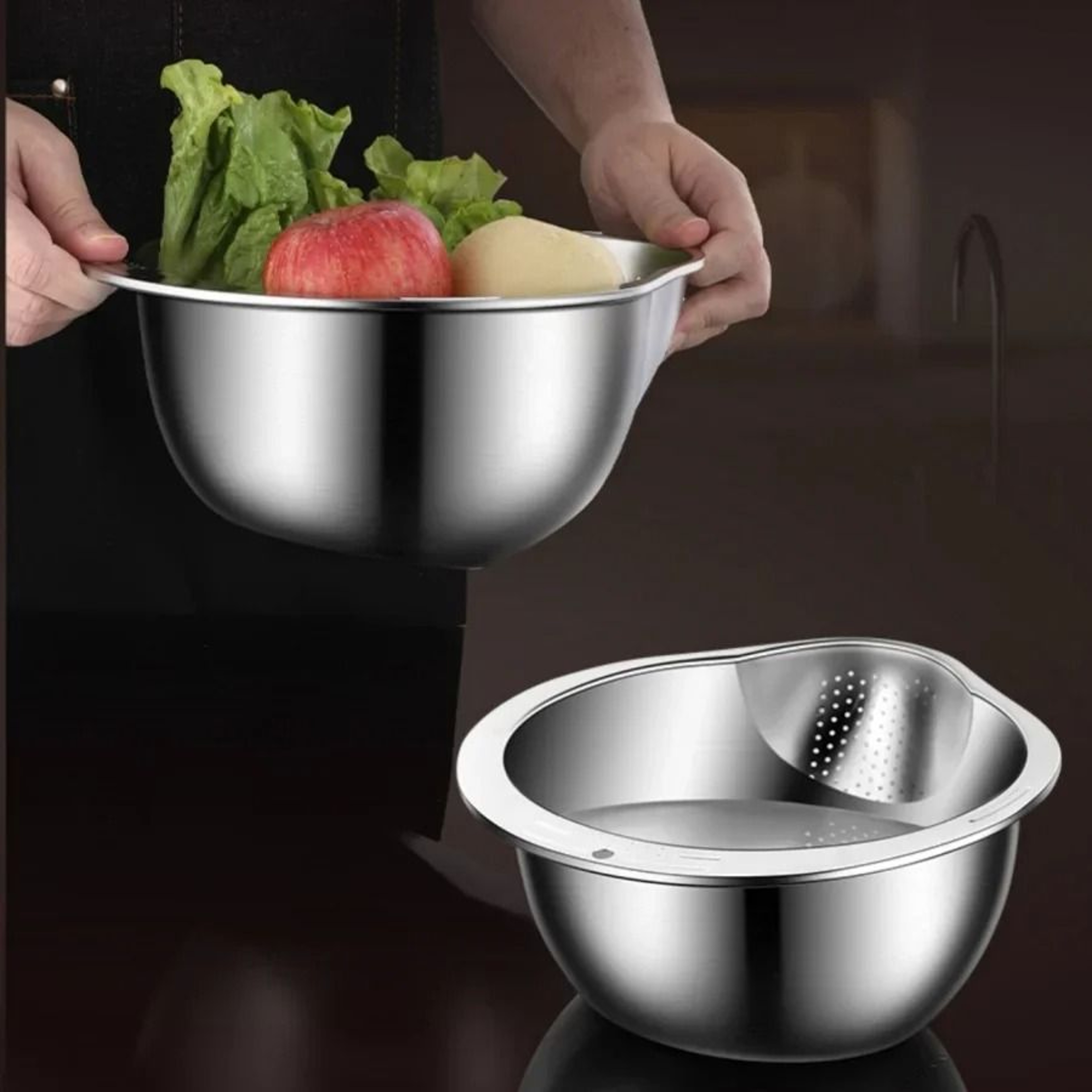 Stainless Steel Rice Washer Strainer Bowl For Washing Rice Fruits And Vegetables 5