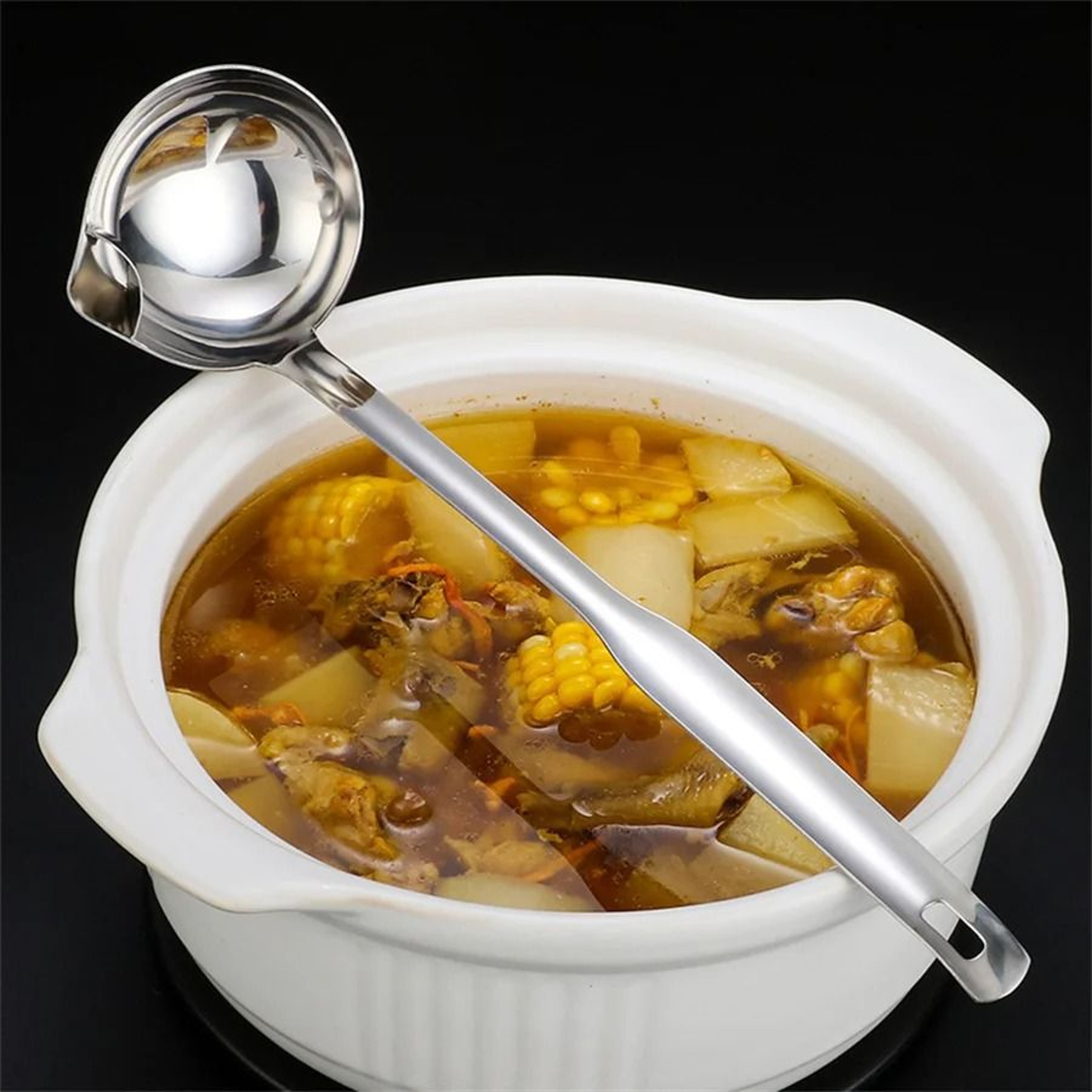 Stainless Steel Soup Oil Separator Ladle Skimmer Spoon For Kitchen 2