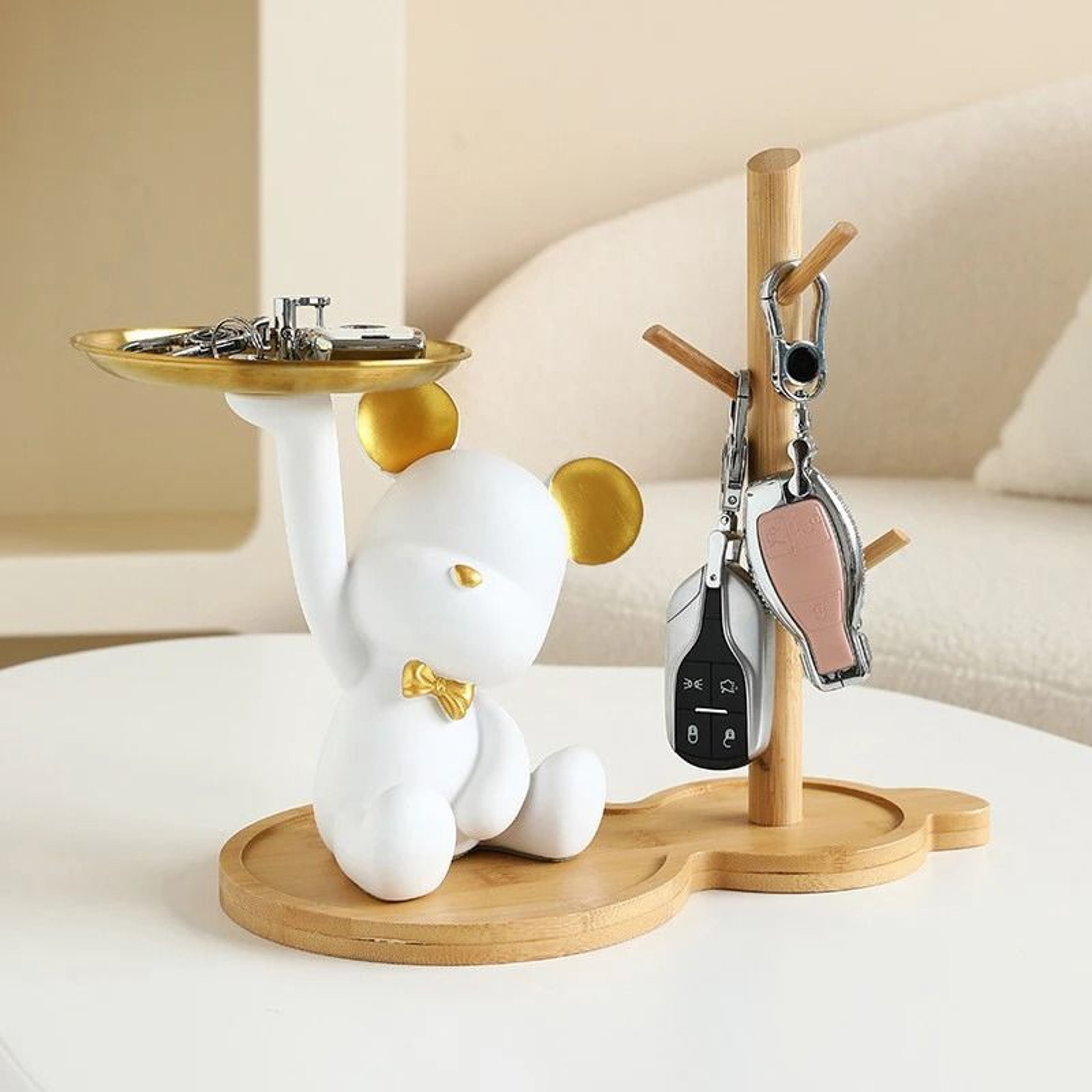 Bamboo Tree Branch Organizer Tray With Key Holder And Jewelry Display 0