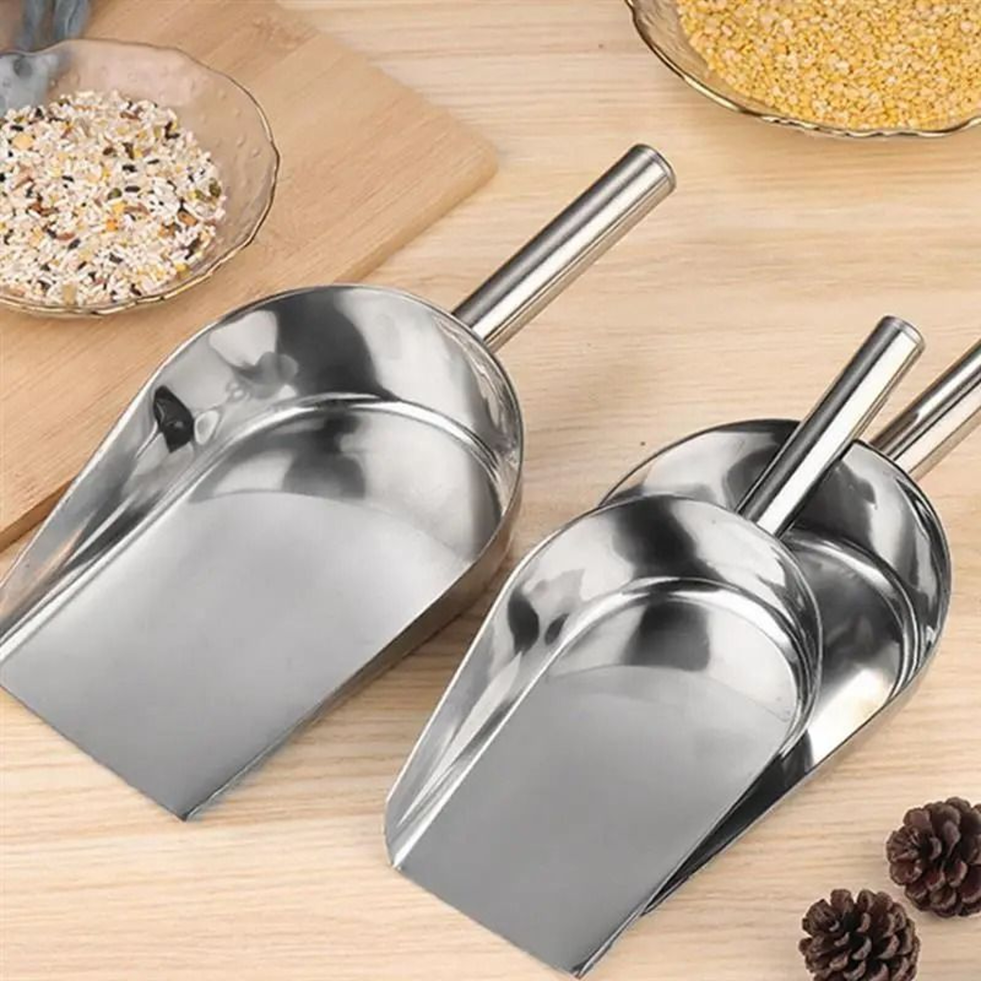 Stainless Steel Dry Goods Scoop Set 2 Piece Candy Flour Nut Bar Utility Shovels 0