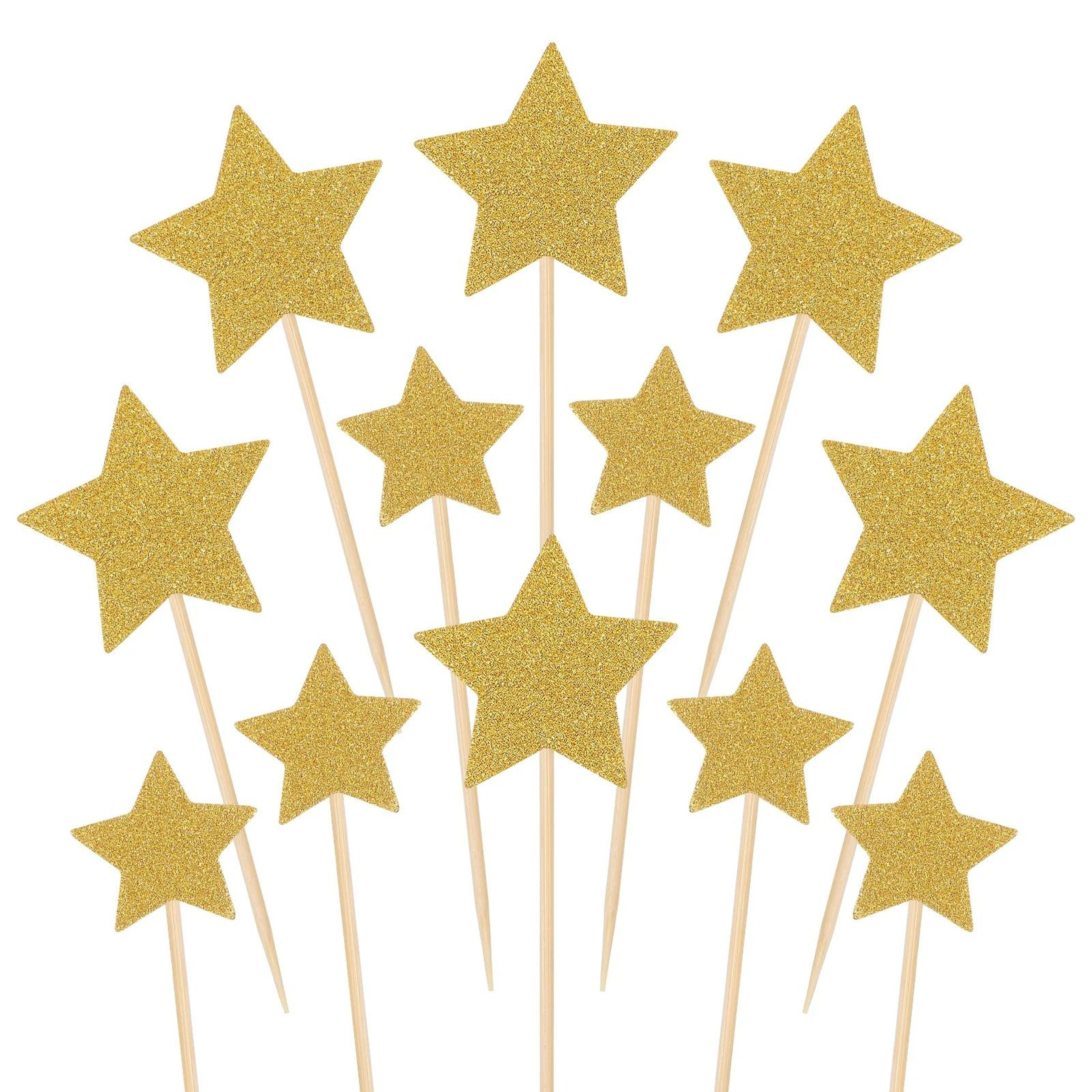 Star Glitter Cake Insert Topper Kit 50 Pieces Gold  Silver 0