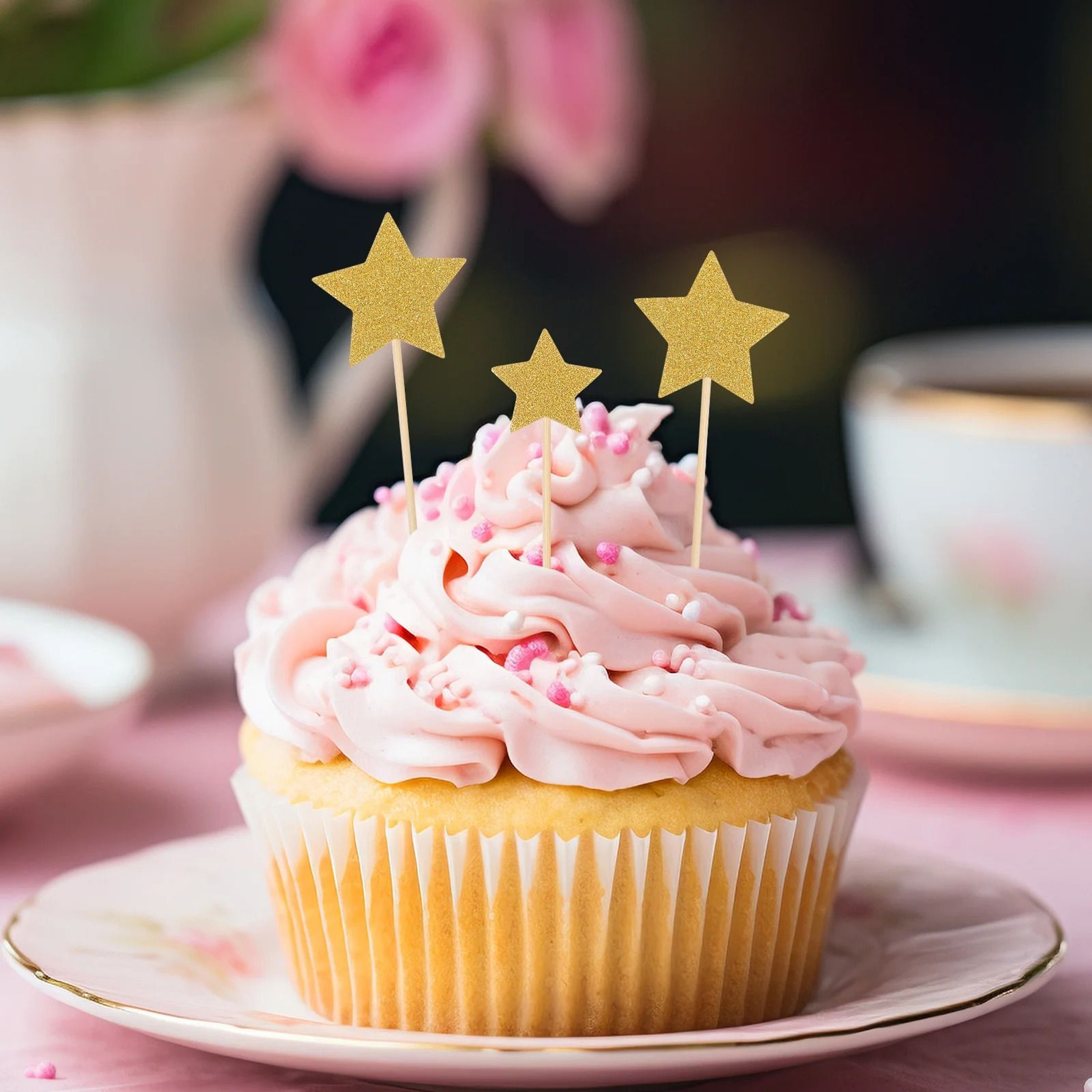 Star Glitter Cake Insert Topper Kit 50 Pieces Gold  Silver 5