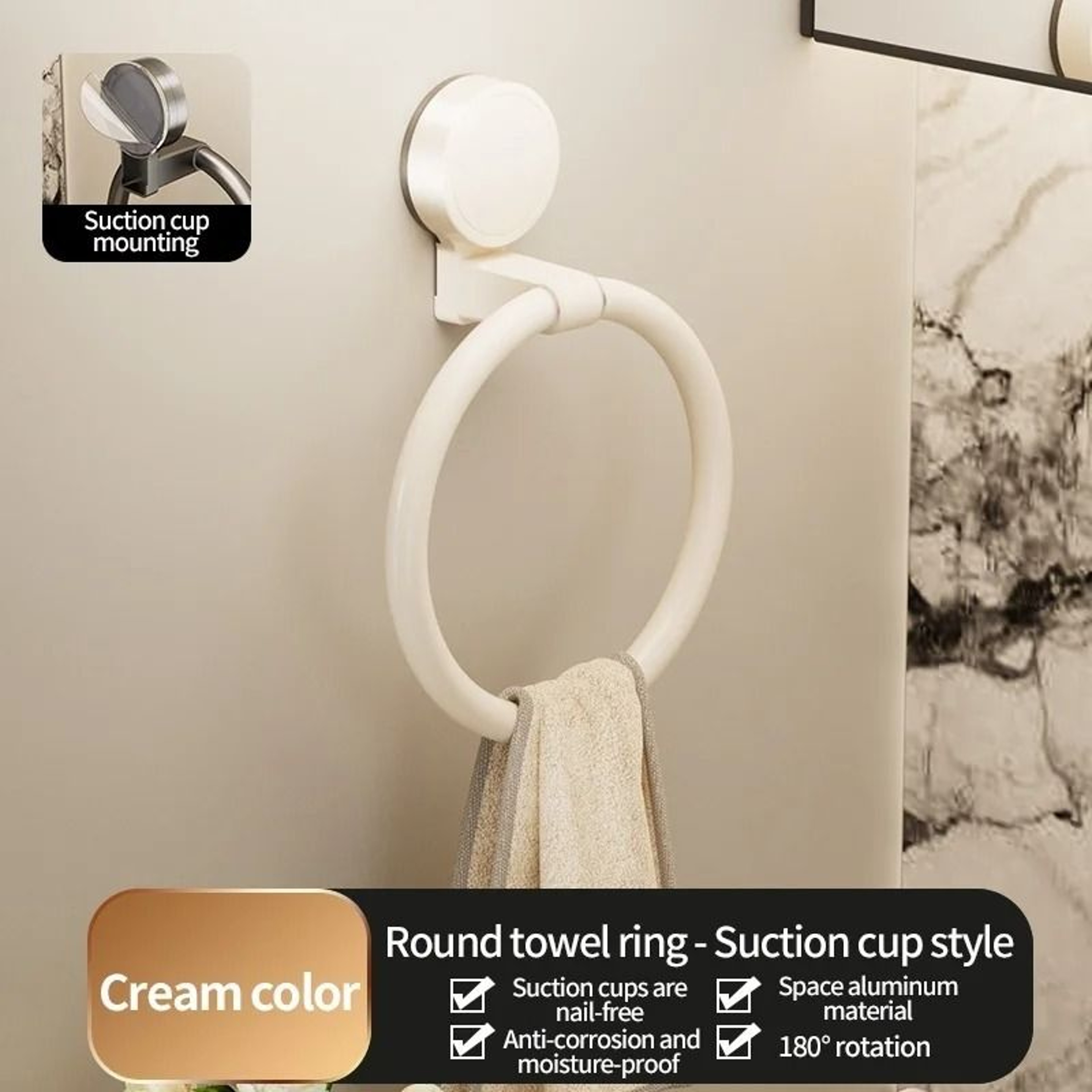 No Drill Suction Cup Towel Ring Wall Mount Hand Towel Holder 9