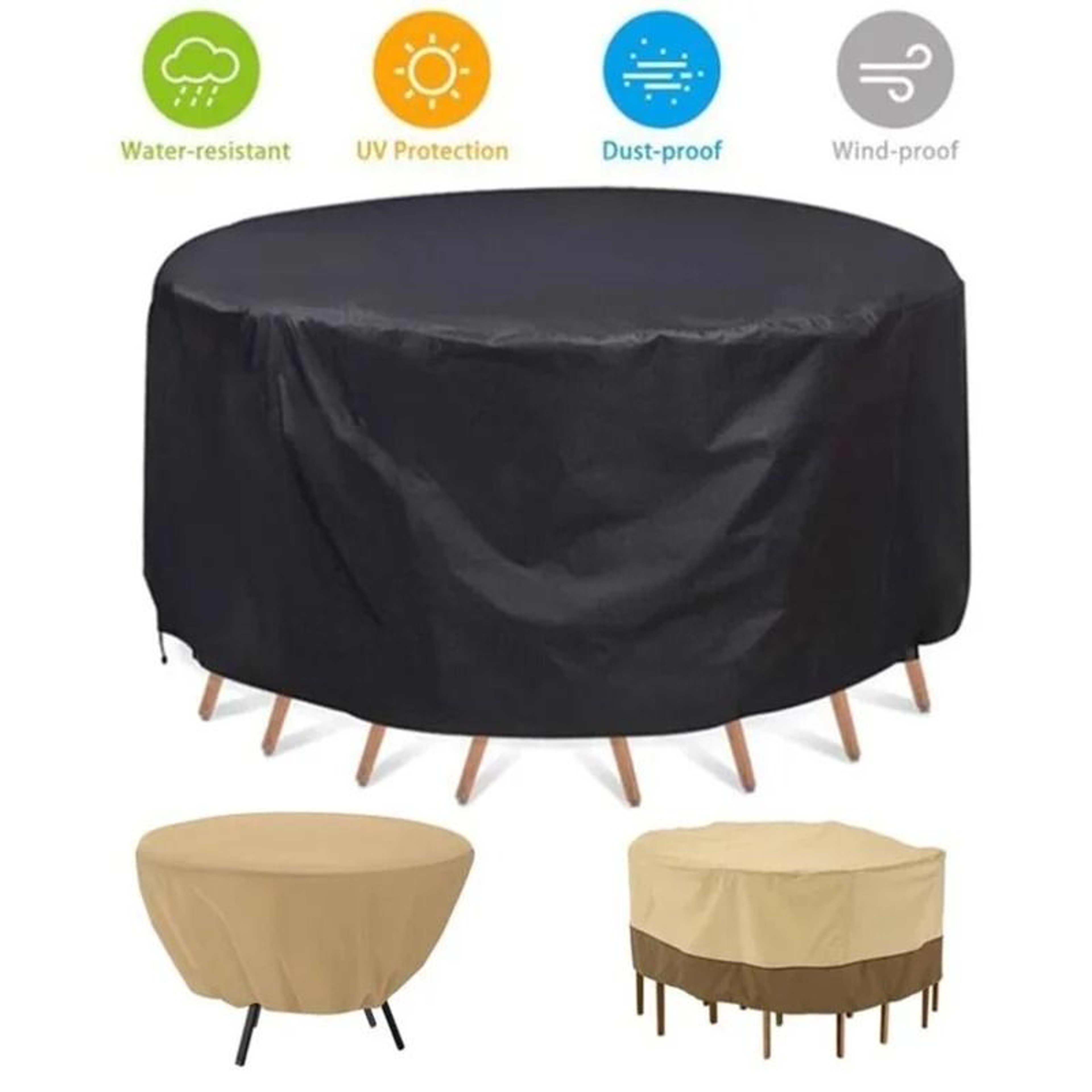 210D Oxford Cloth Rainproof Outdoor Furniture Cover For Round Table And Chairs 1