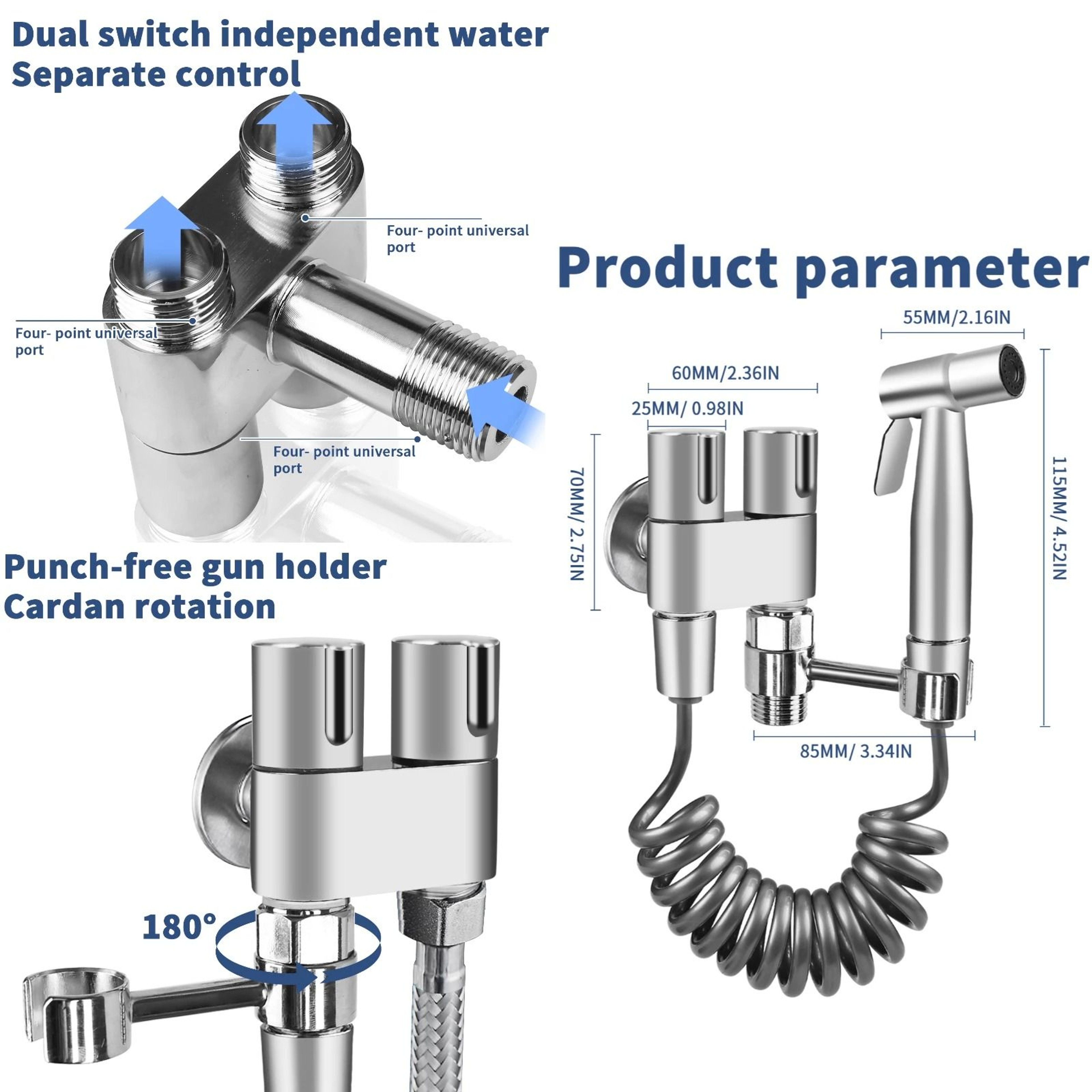 Handheld Stainless Steel Bidet Sprayer Set For Bathroom Shower And Personal Hygiene 3