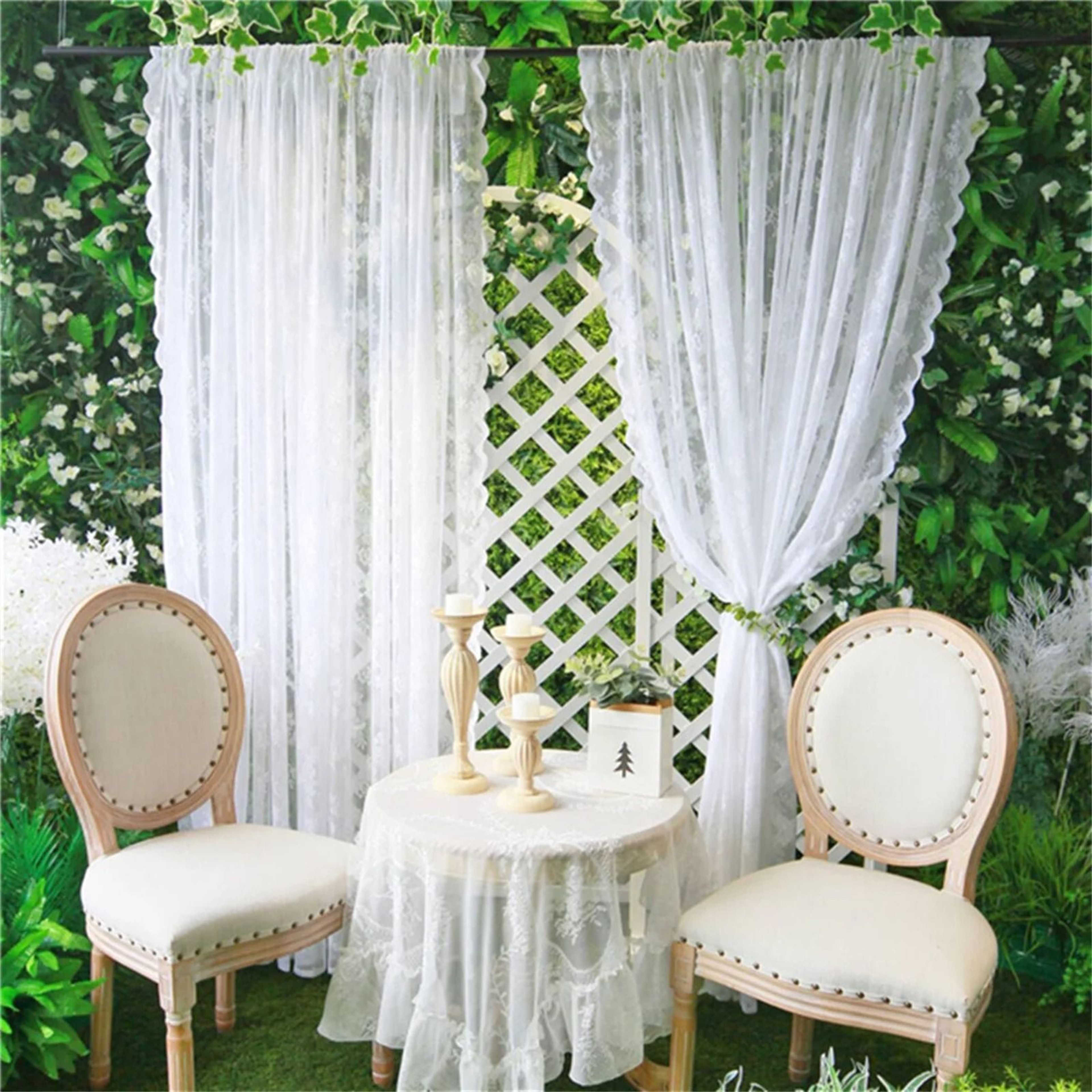 White Floral Lace Sheer Rod Pocket Curtain Panel 1