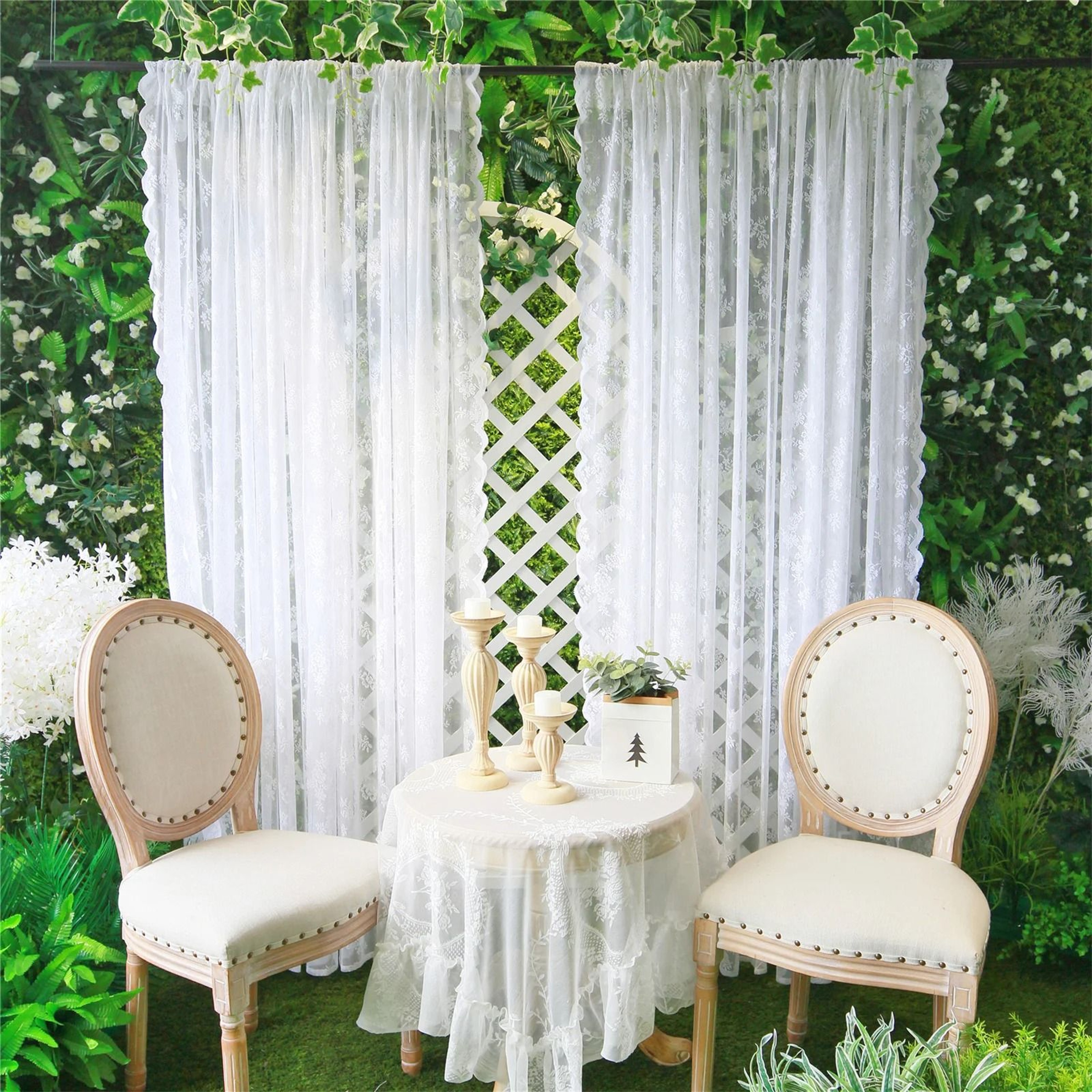 White Floral Lace Sheer Rod Pocket Curtain Panel 3