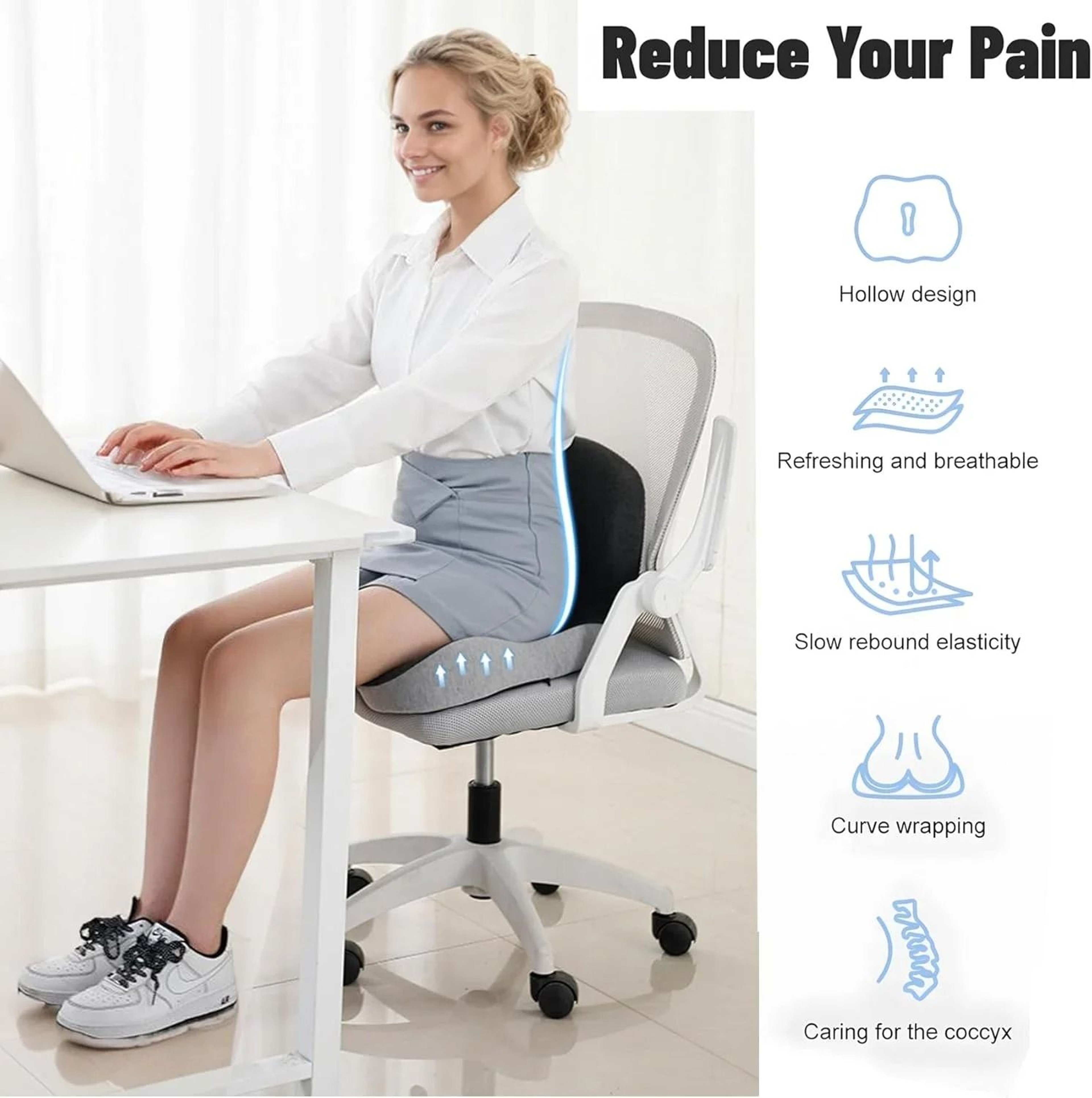 Memory Foam Seat Cushion And Backrest Office Chair Lumbar Support Pad 5