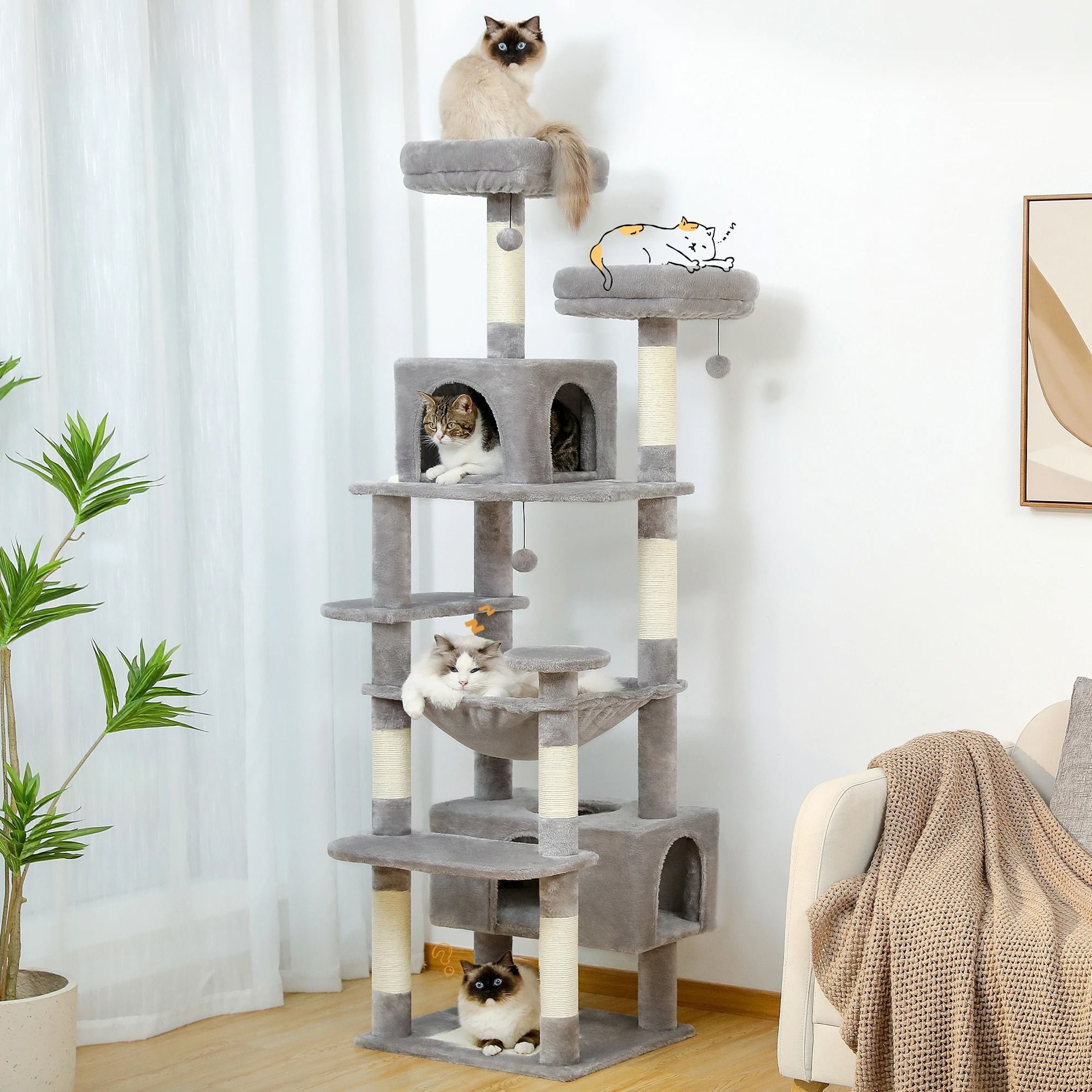 Large Cat Tree Tower For Indoor Cats With Scratching Posts Hammocks And Perches 0