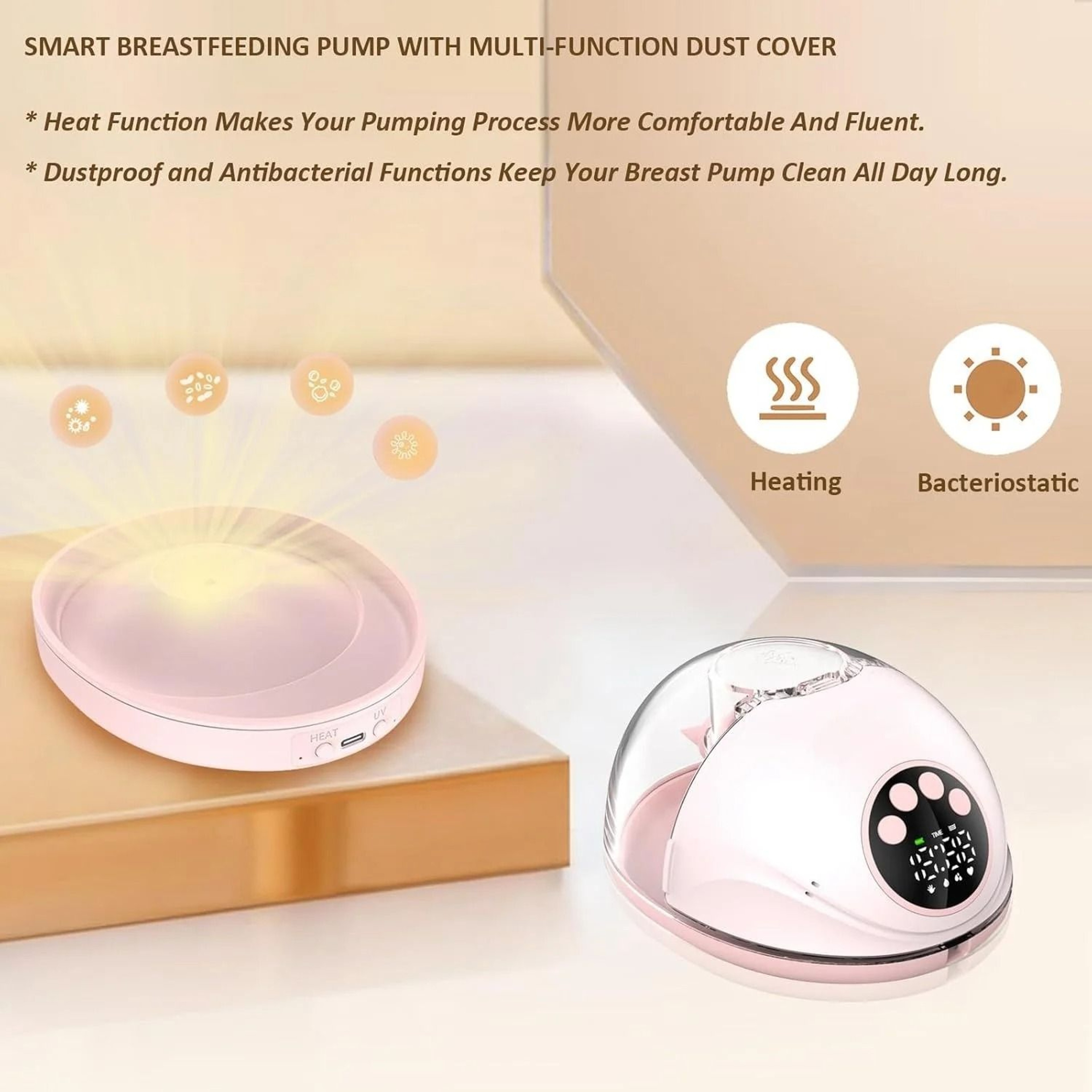 Wireless Hands Free Breast Pump BPA Free With Heating UV Sterilize Lid Wearable Breastfeeding Pump 1
