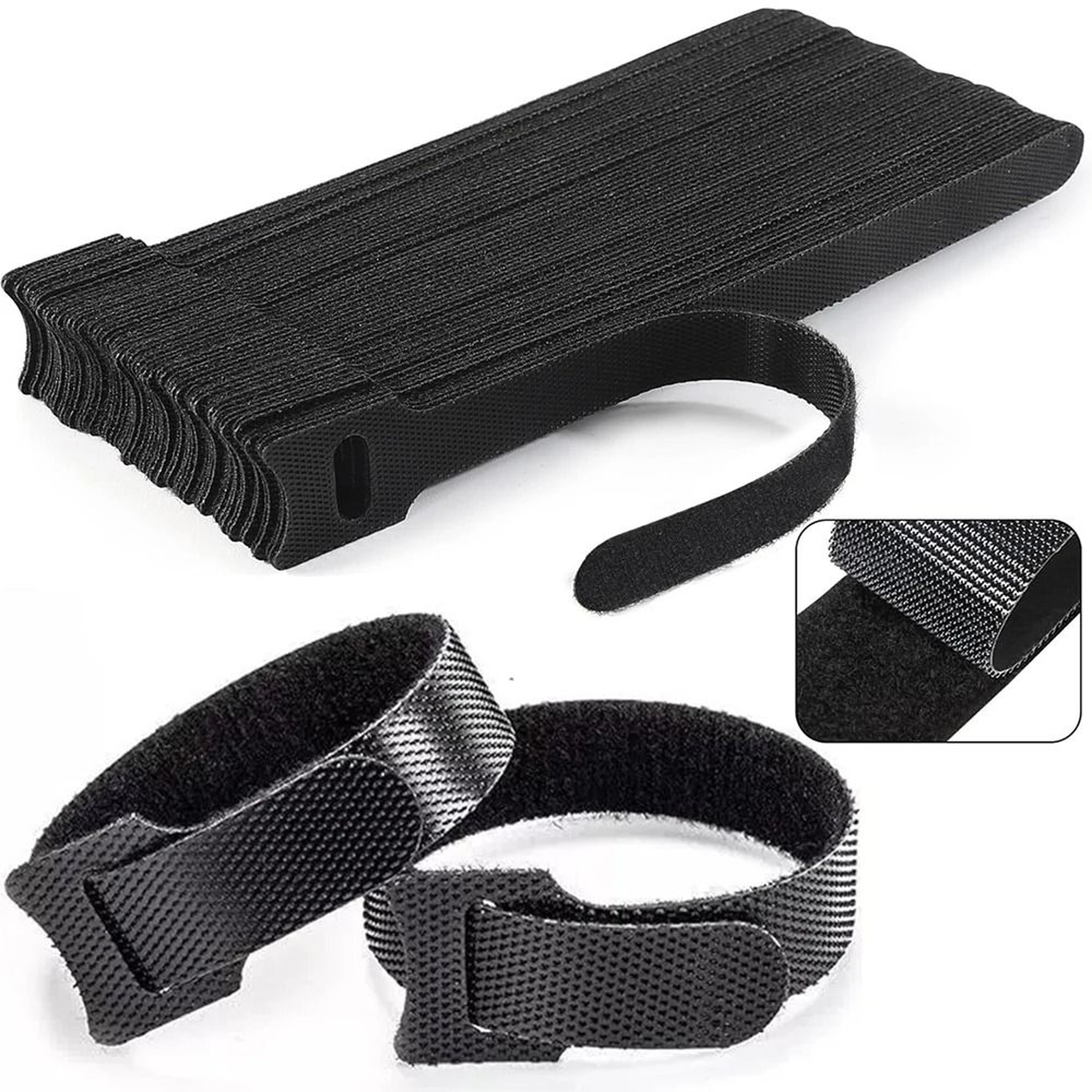 Releasable Cable Ties Black Nylon Loop And Hook Fastener Tape Cord Straps Wire Organizer 1