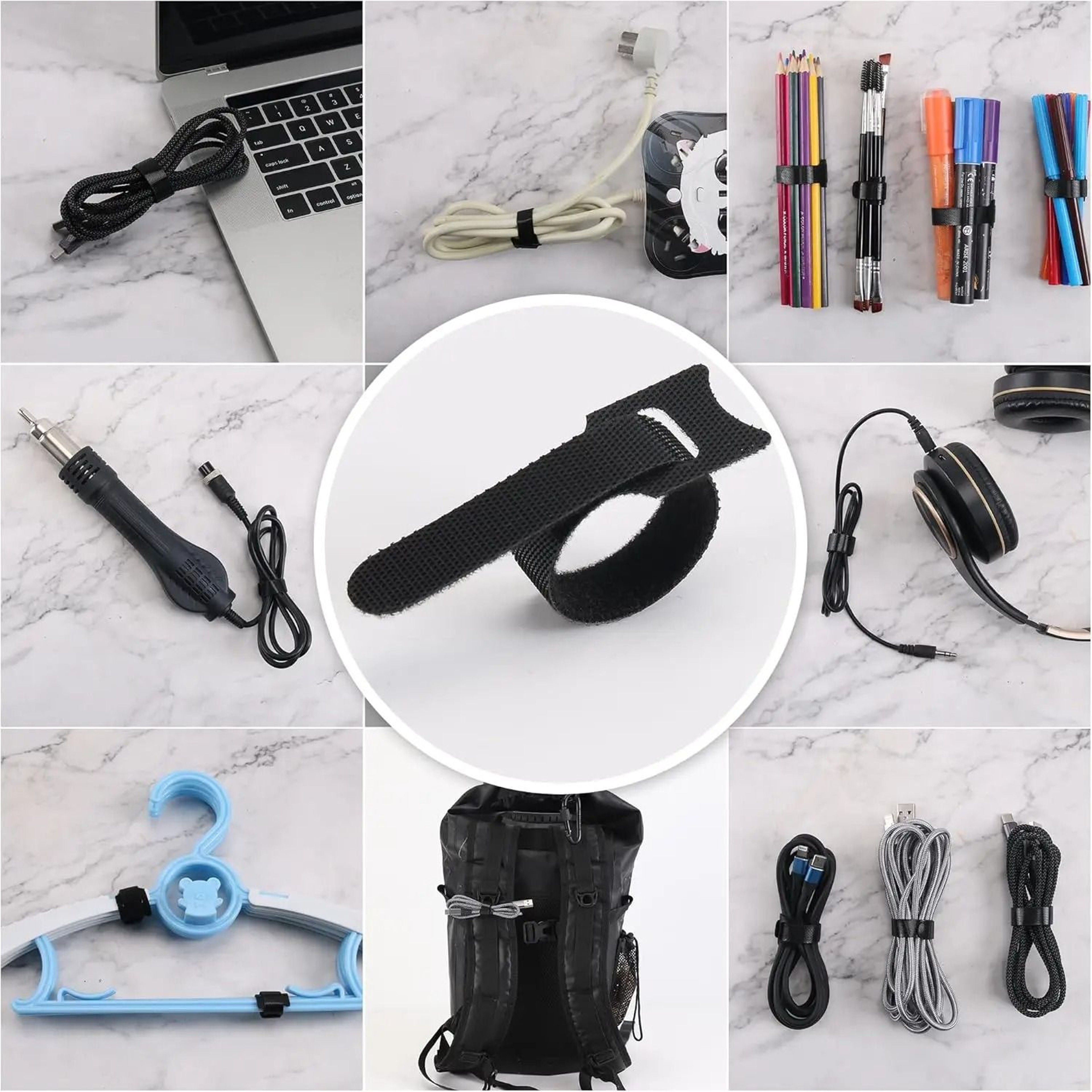 Releasable Cable Ties Black Nylon Loop And Hook Fastener Tape Cord Straps Wire Organizer 4