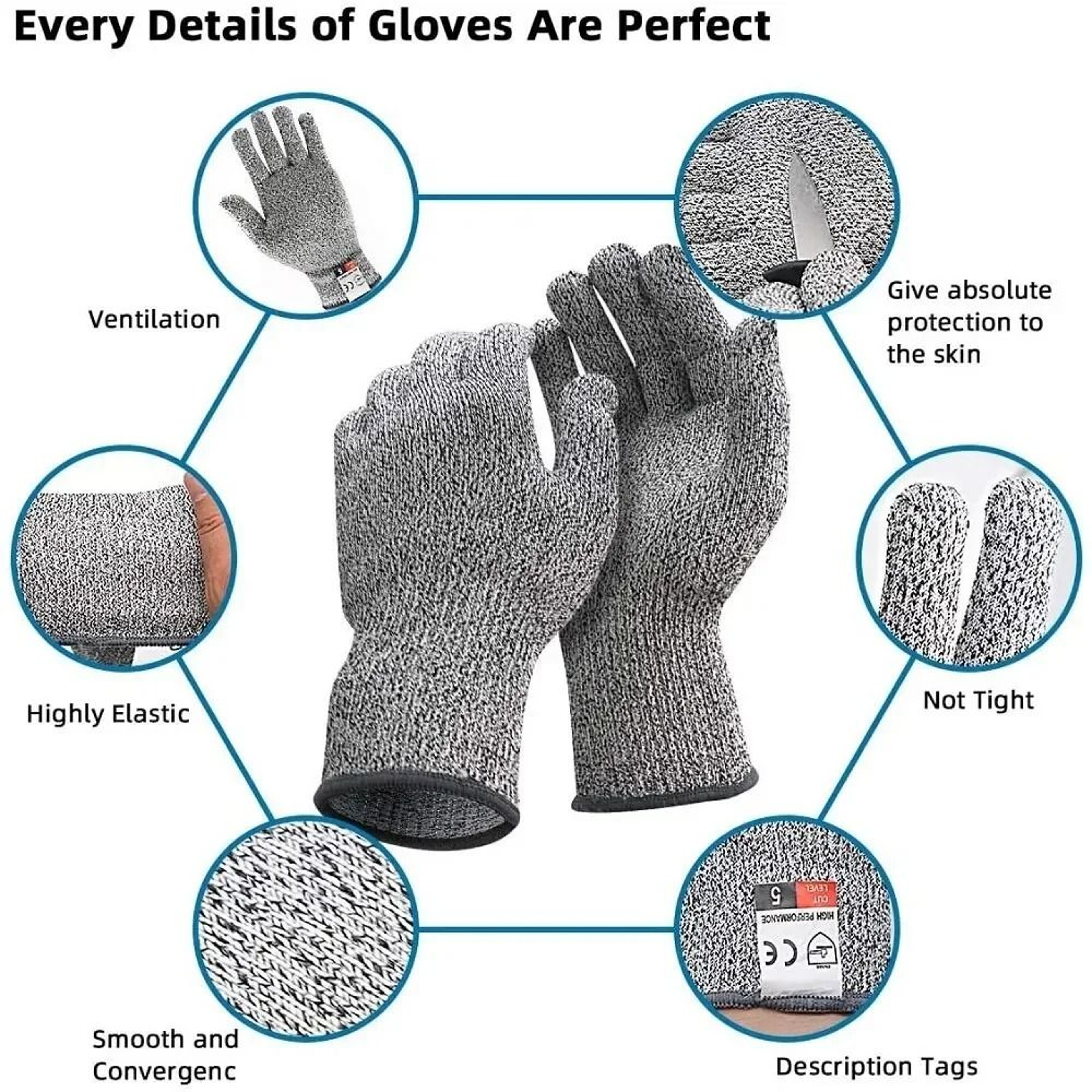 Grade 5 Cut Resistant Gloves Kitchen HPPE Scratch Resistant Safety Gloves For Cutting And Gardening 4