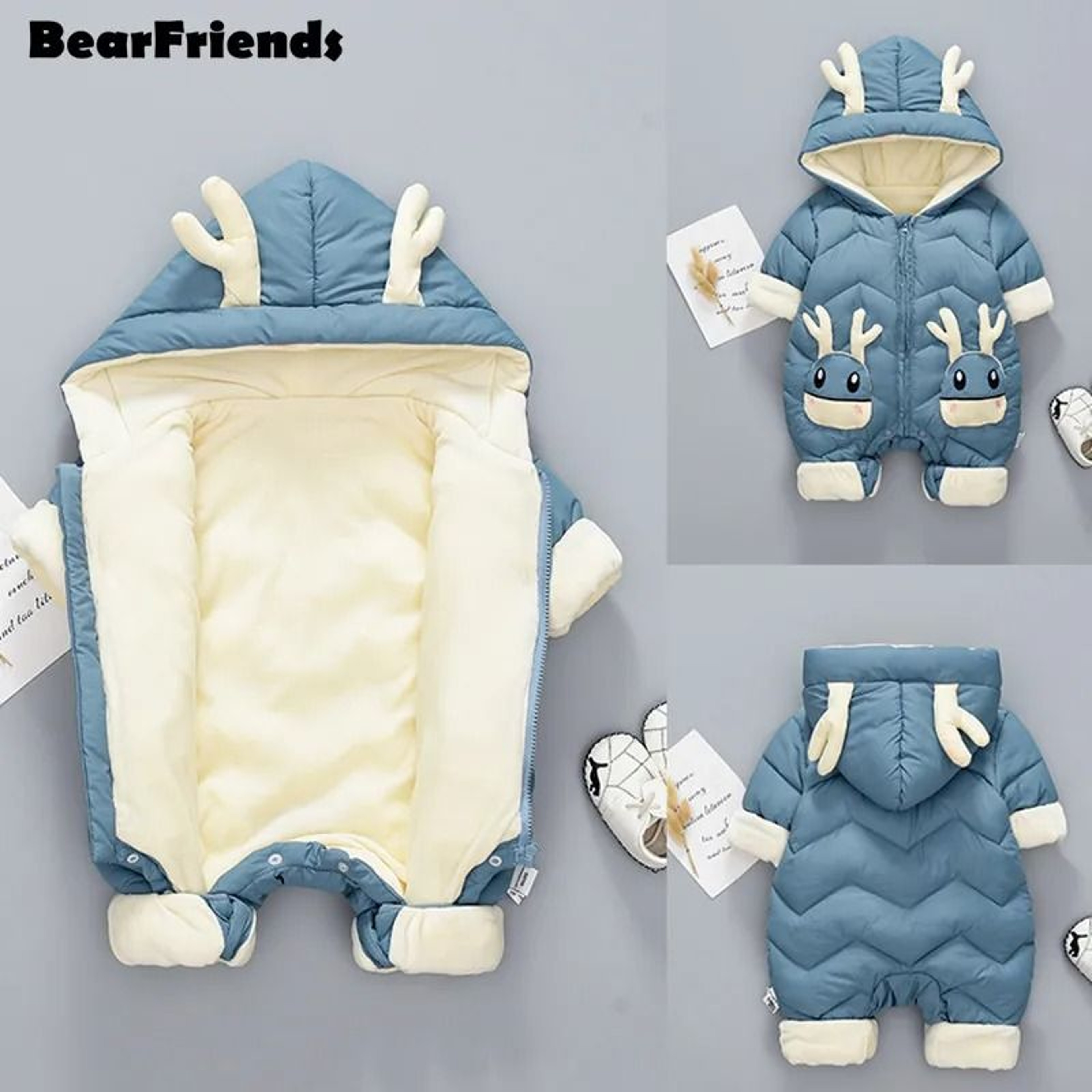 Newborn Baby Snowsuit Thick Velvet Winter Jumpsuit Toddler Romper Coat For Boys And Girls 0
