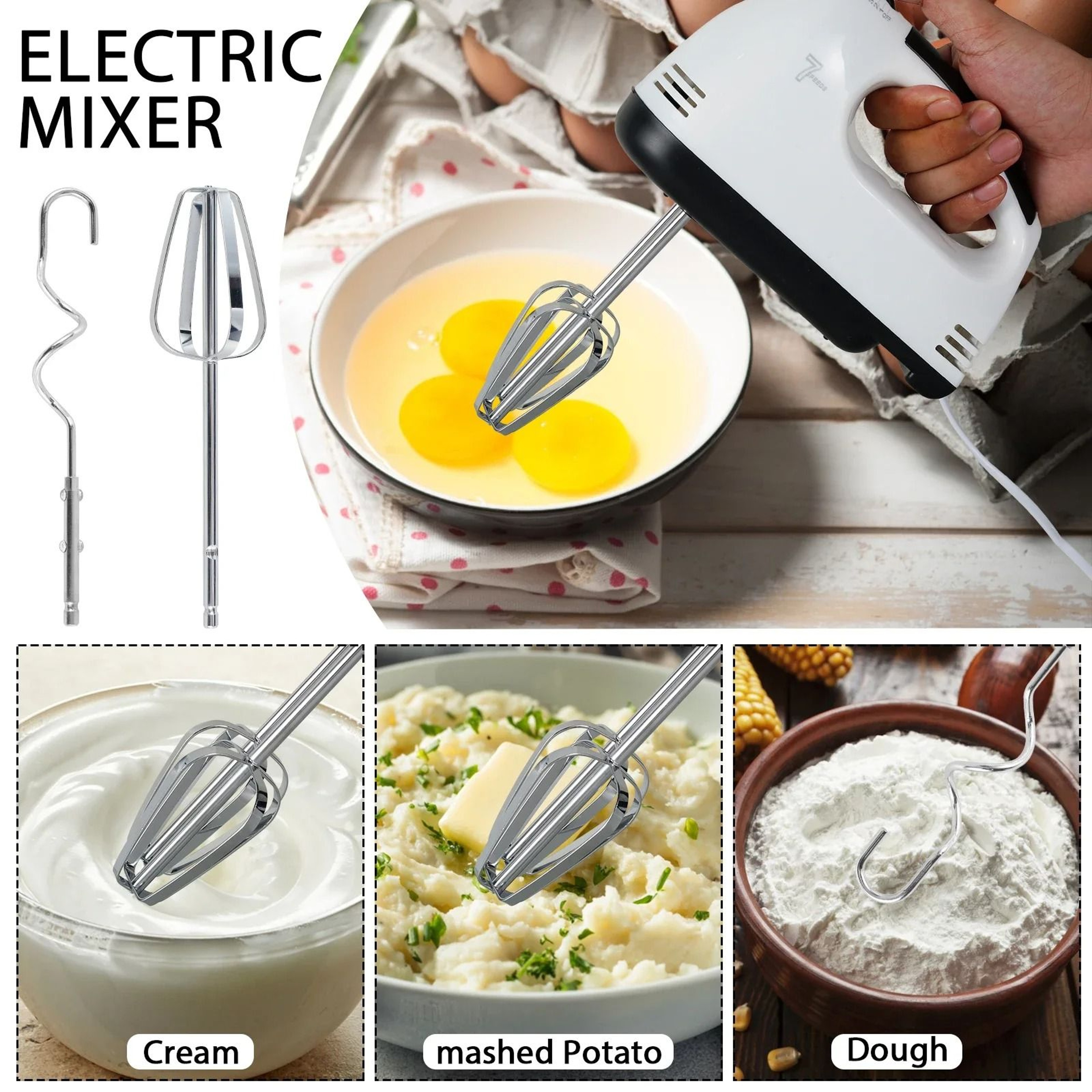 7 Speed Electric Mixer Household Handheld Food Blender And Dough Mixer 5