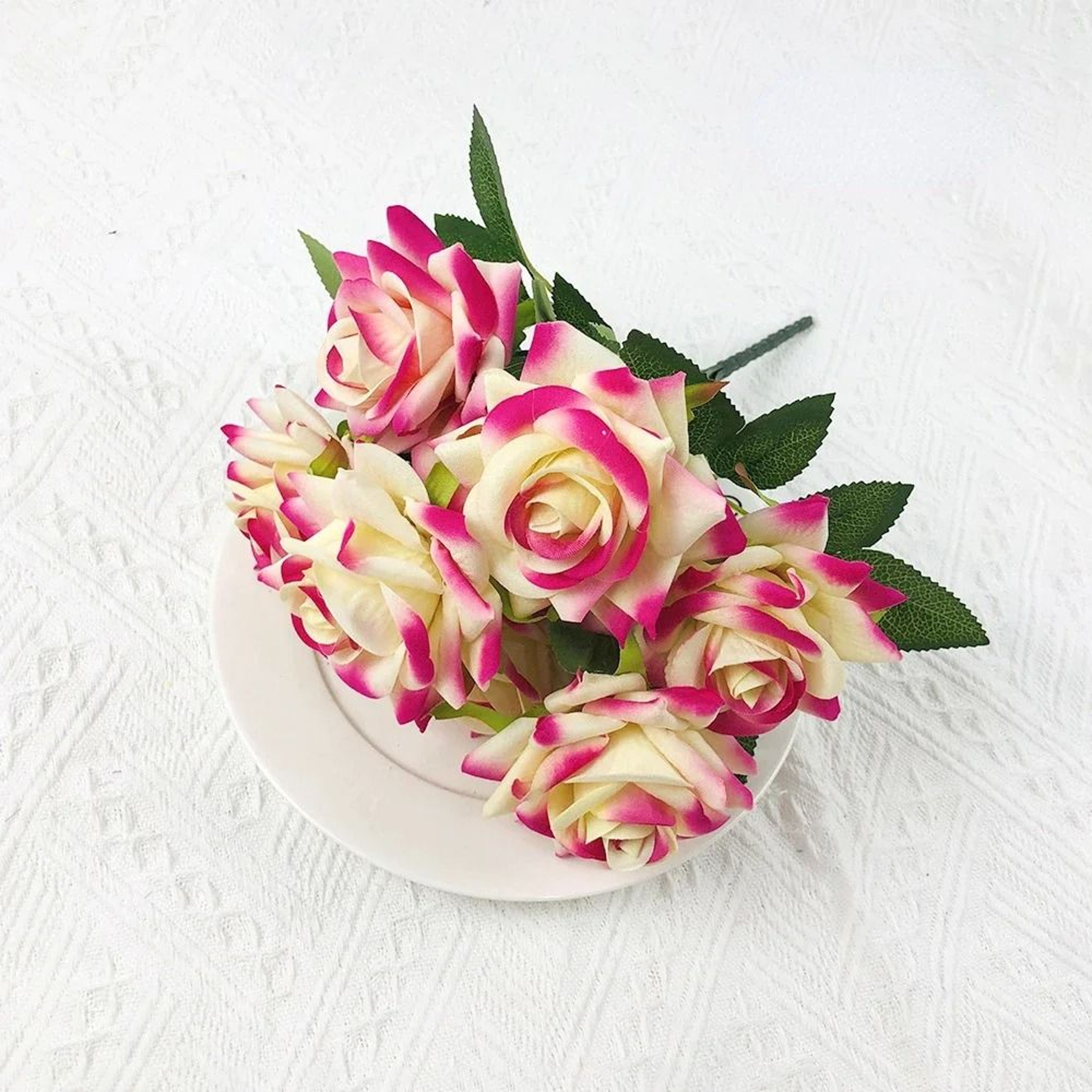 Velvet Artificial Flower Rose Bouquet Red 7 Heads Fake Rose Decorative Floral Home Decor 10