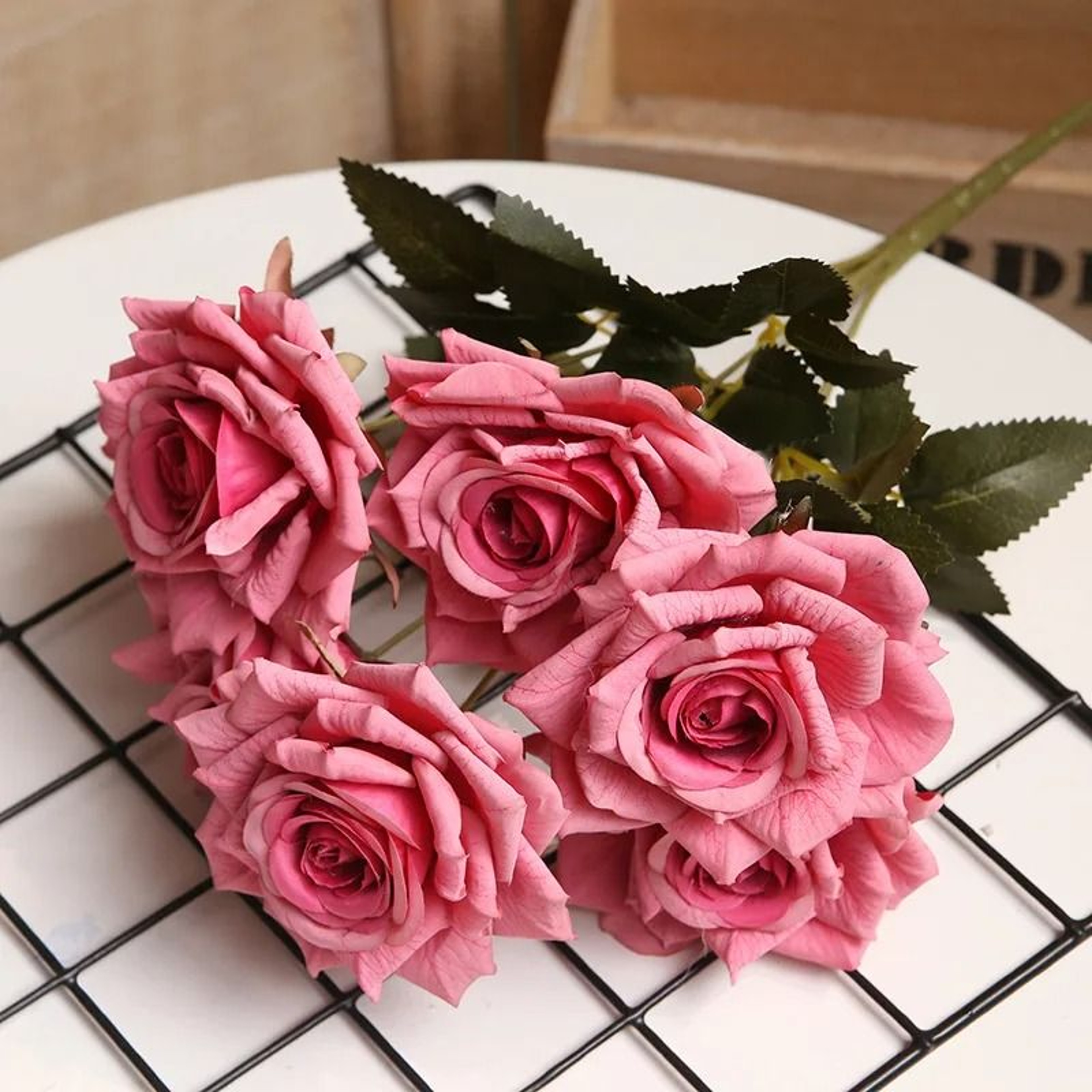 Artificial High End Silk Multi Layer Rose Bouquet Fake Pink Red Flower Decor 4