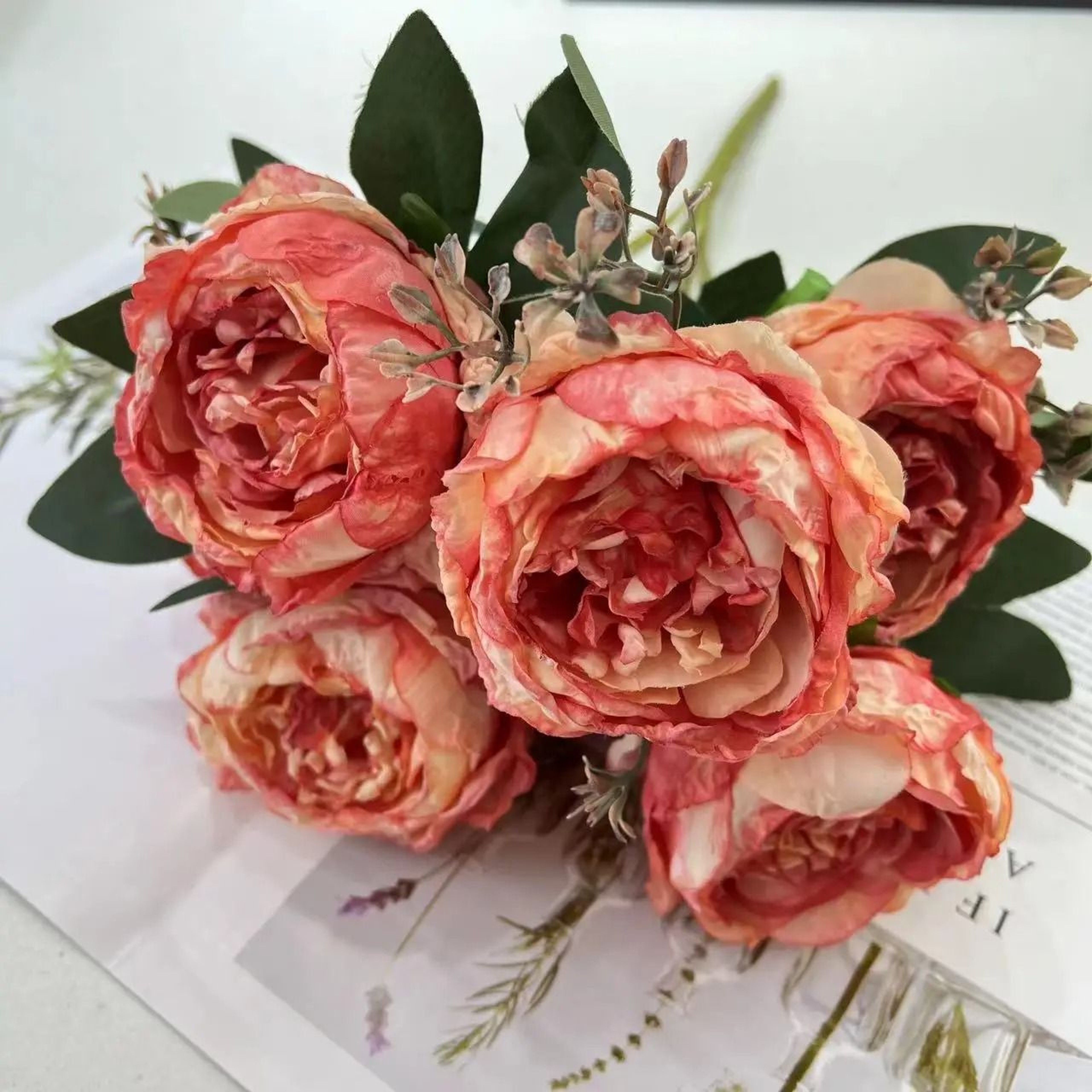 Artificial Burnt Edge Peony Bouquet Silk Fake Flower Home Decor 11