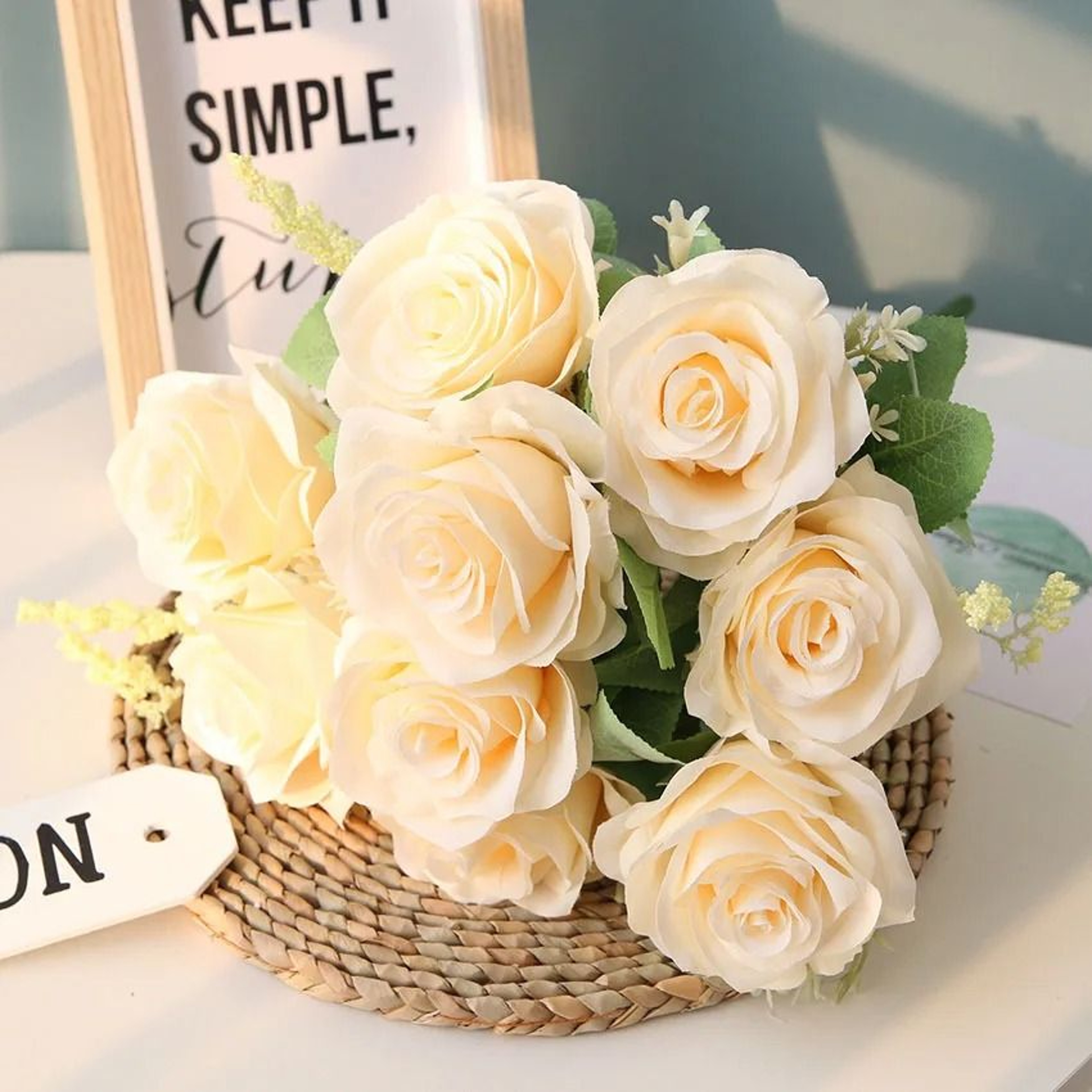 12 Piece Artificial Blue Silk Rose Bouquet Home Garden Wedding Decoration 2