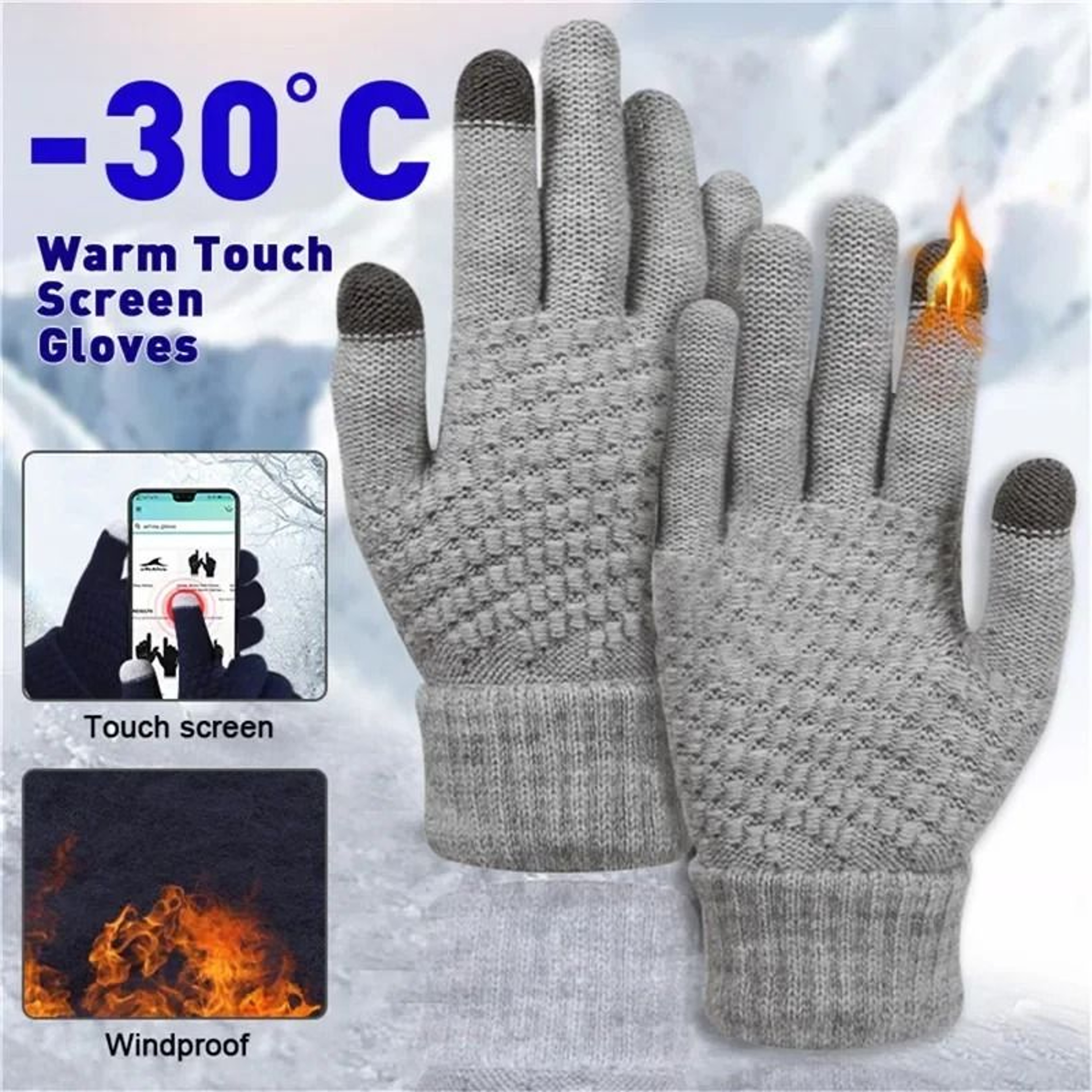 Warm Winter Knit Touch Screen Gloves Full Finger Outdoor Cycling Driving Wool Blend 1