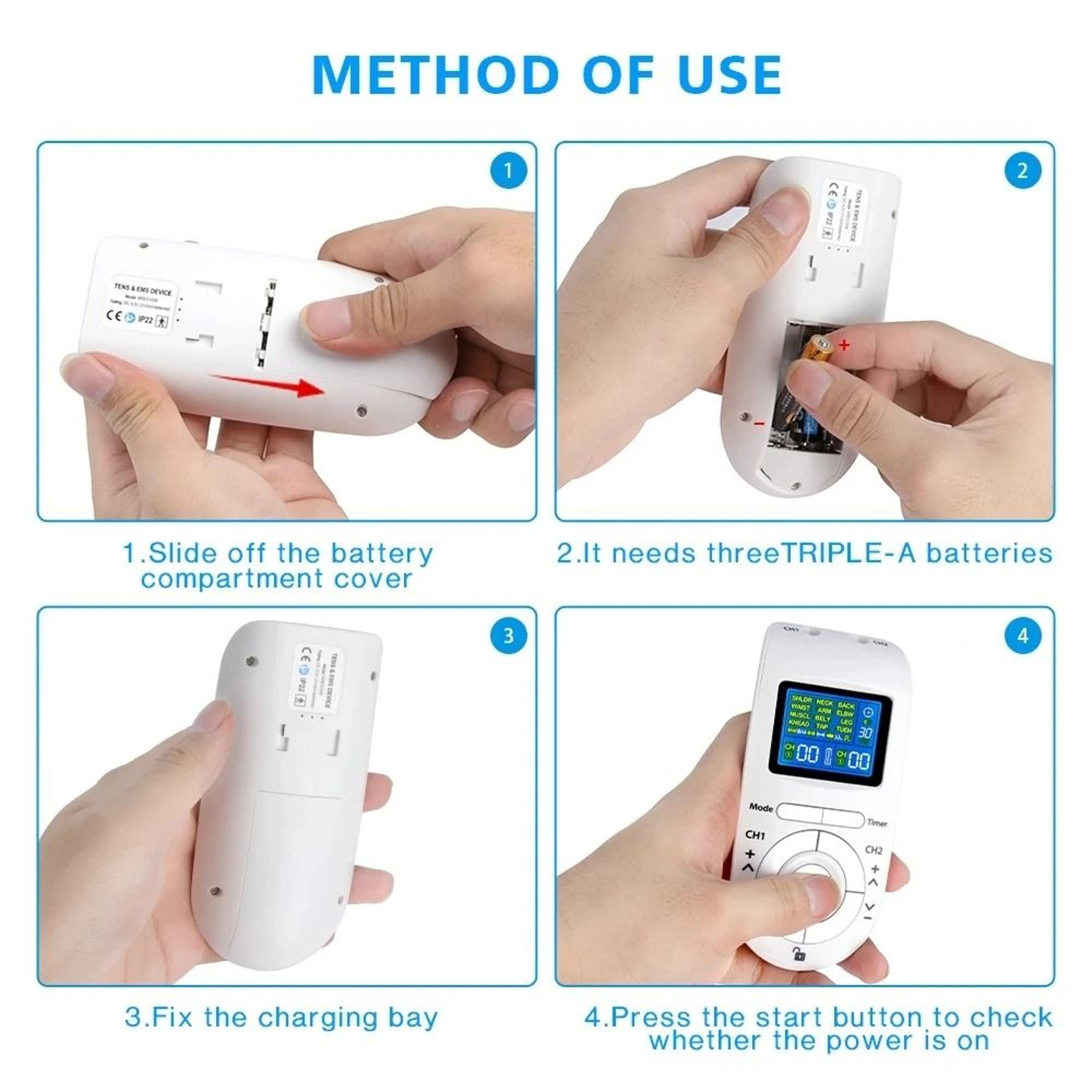 Digital 12 Mode TENS EMS Machine With 4 Electrode Pads Muscle Stimulator 2