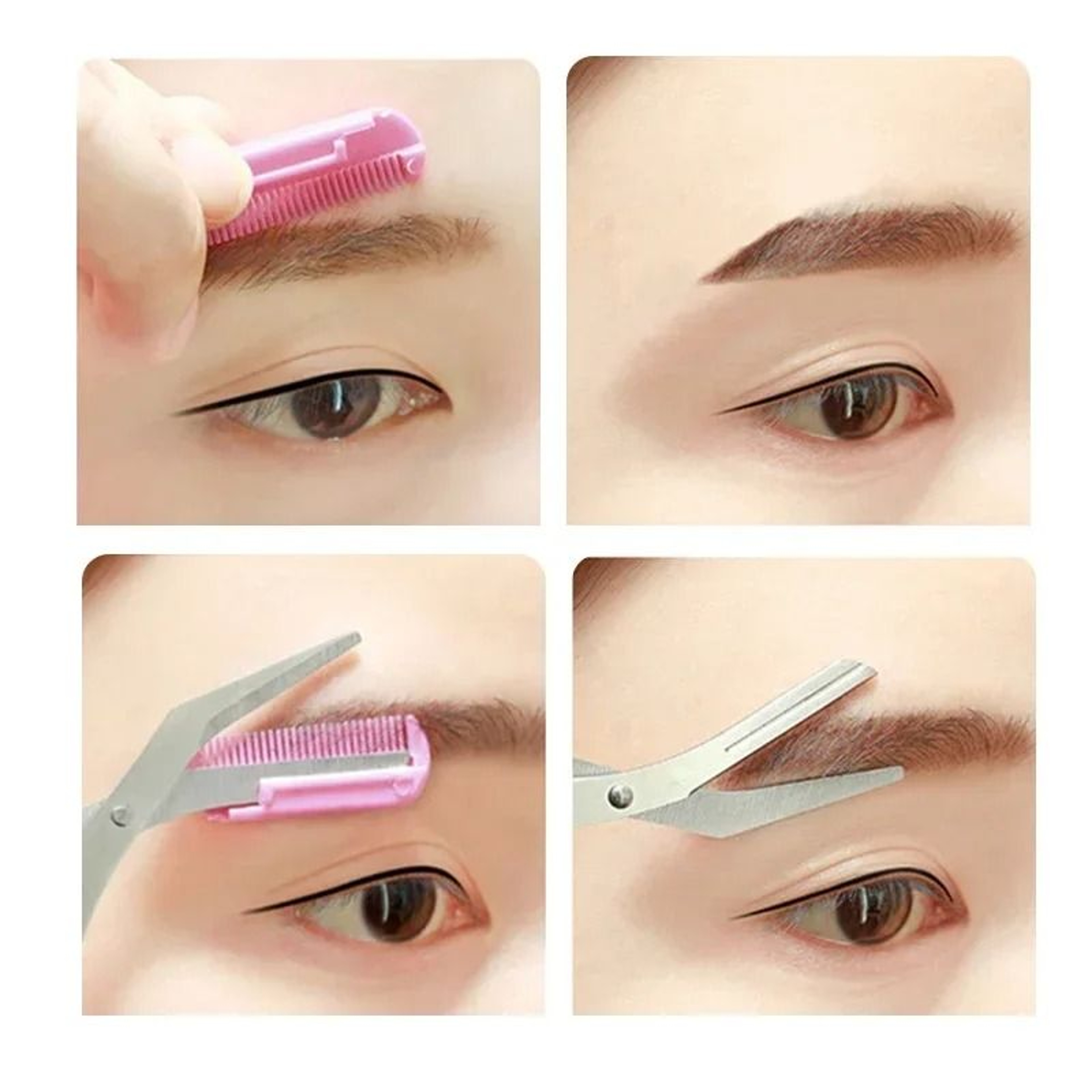 Stainless Steel Eyebrow Trimmer Scissors With Comb Hair Removal Makeup Tool 2