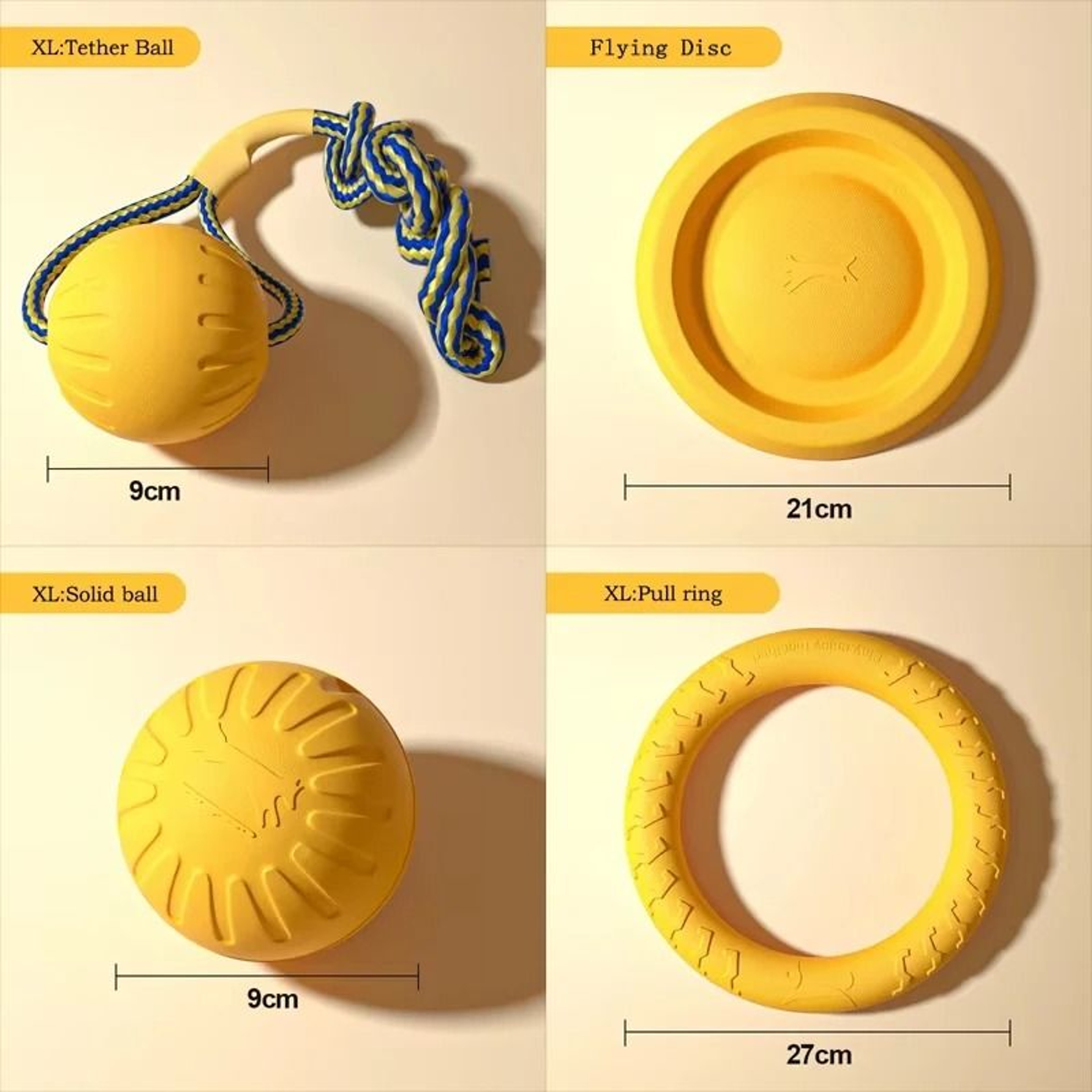 EVA Dog Toy Set 4Pack Flying Disc Ball Tug Rope Chew Proof Teeth Cleaning Set 14