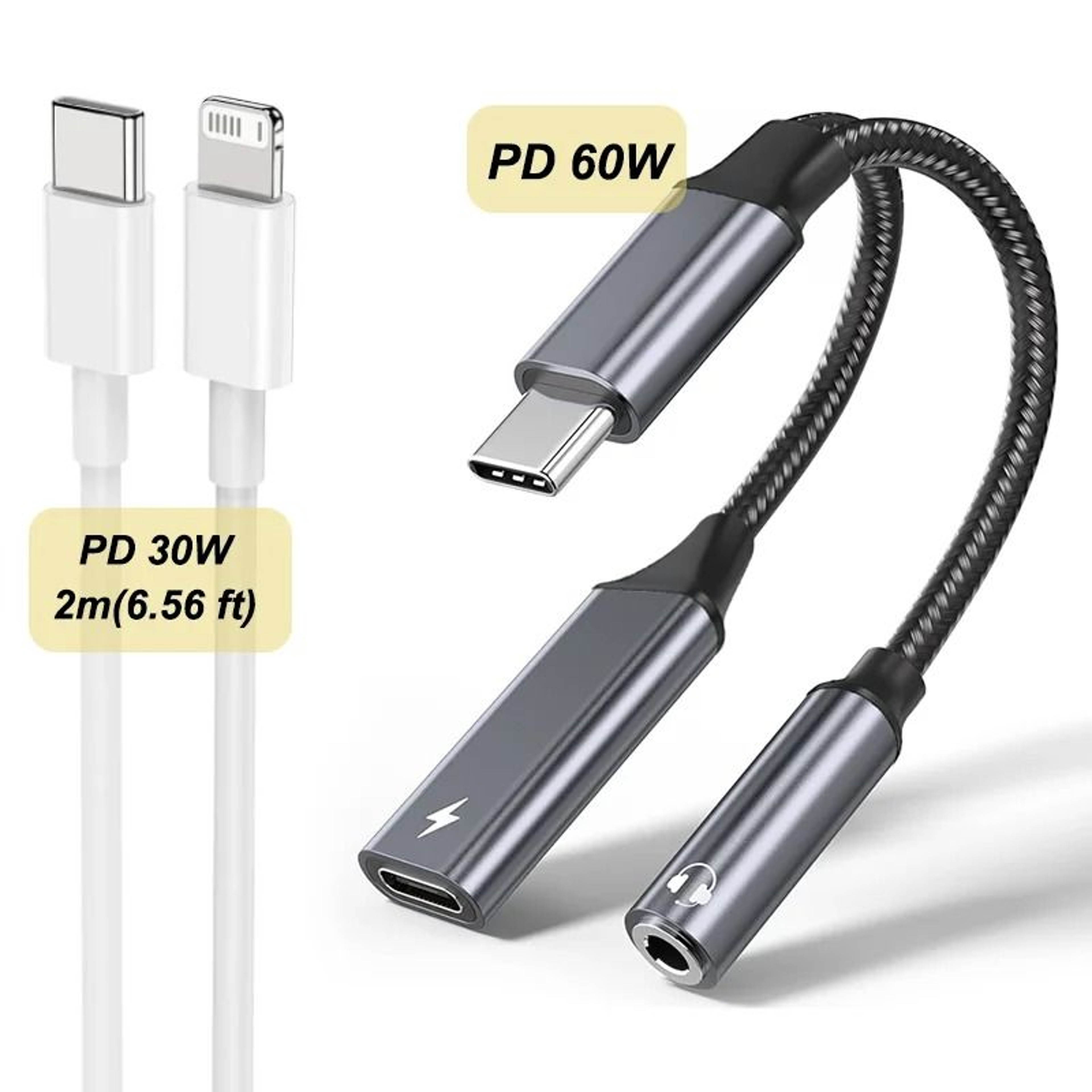 2 In 1 Type C To 35mm Audio Adapter PD 60W Fast Charging 9