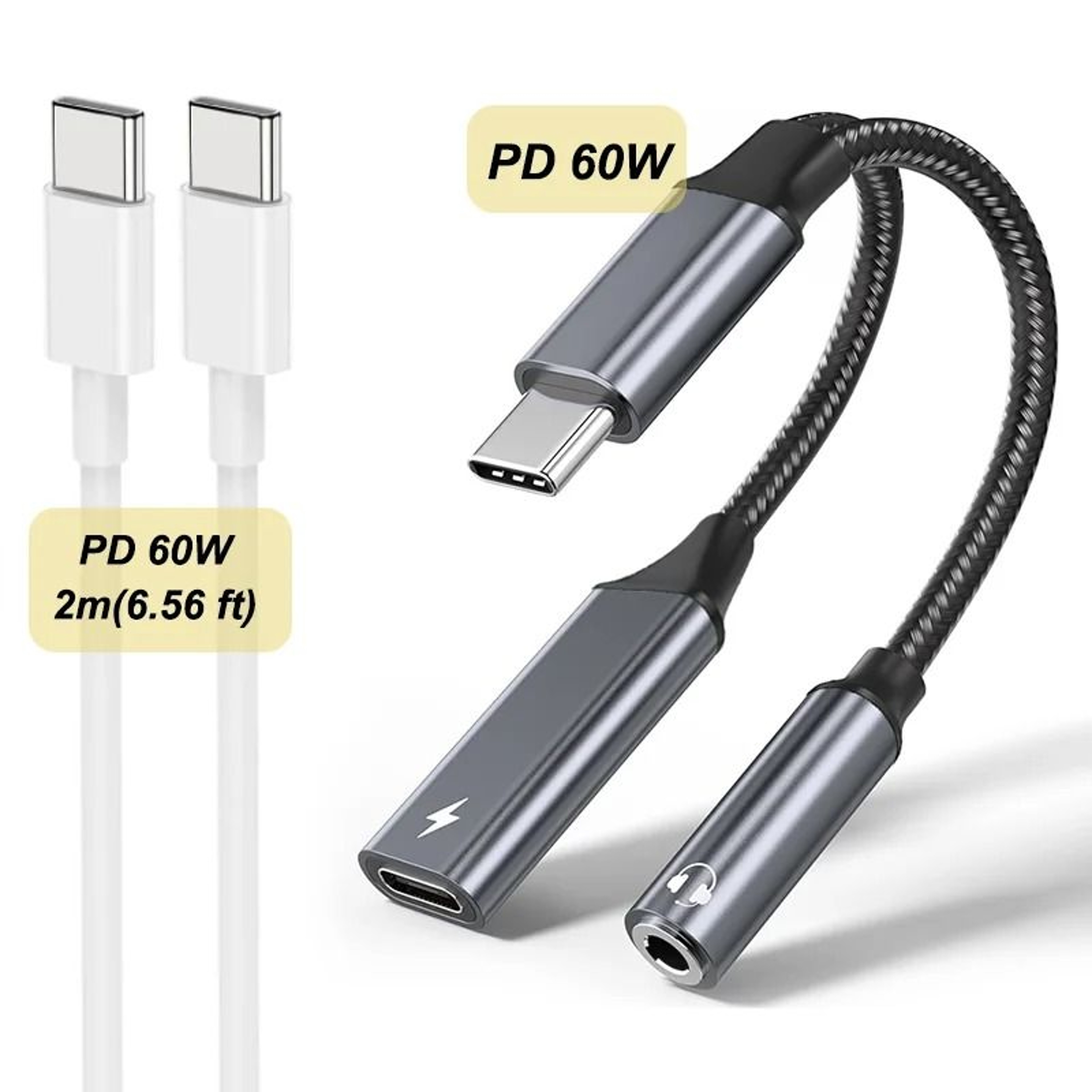 2 In 1 Type C To 35mm Audio Adapter PD 60W Fast Charging 8