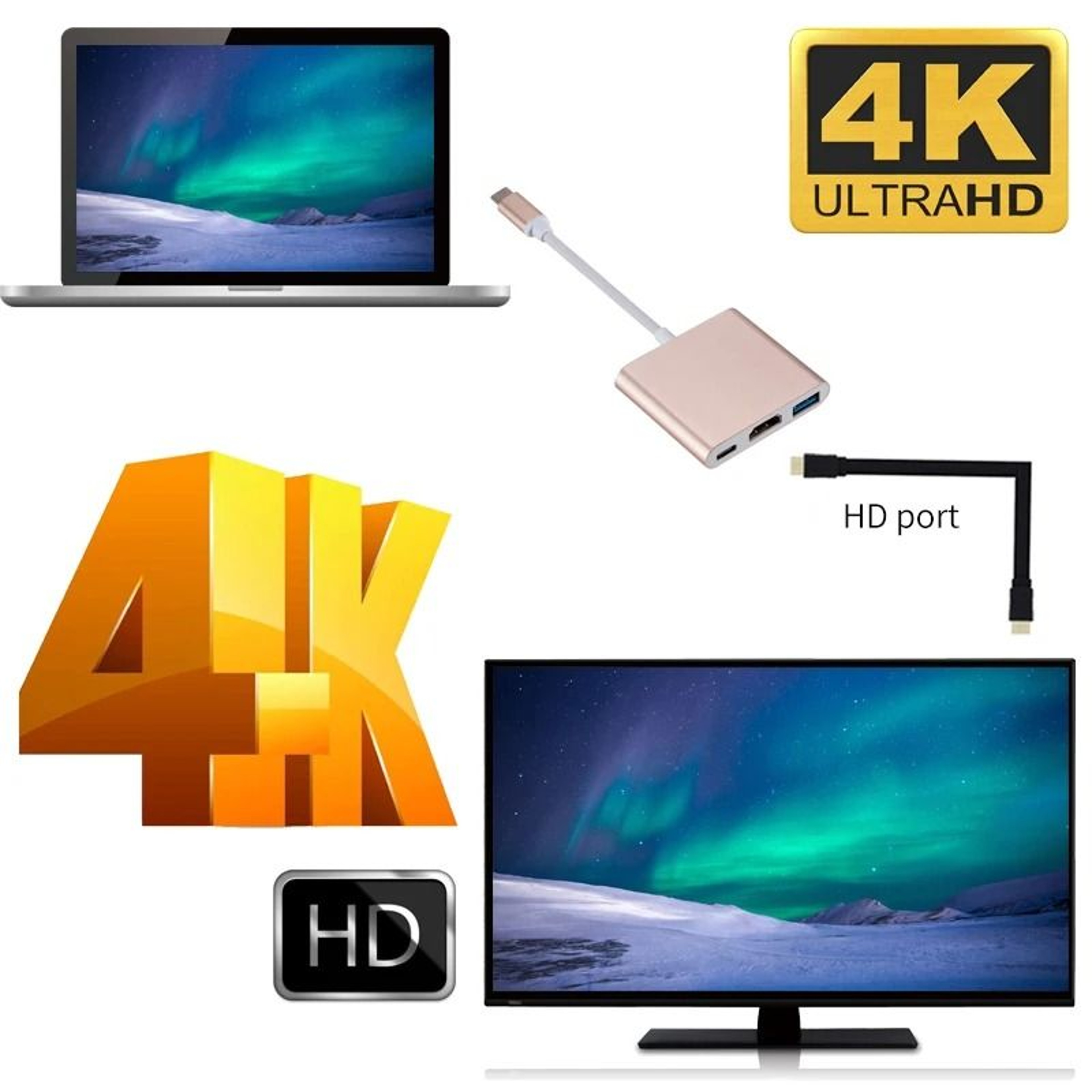 USB C To HDMI USB30 Hub 3 In 1 Adapter 4