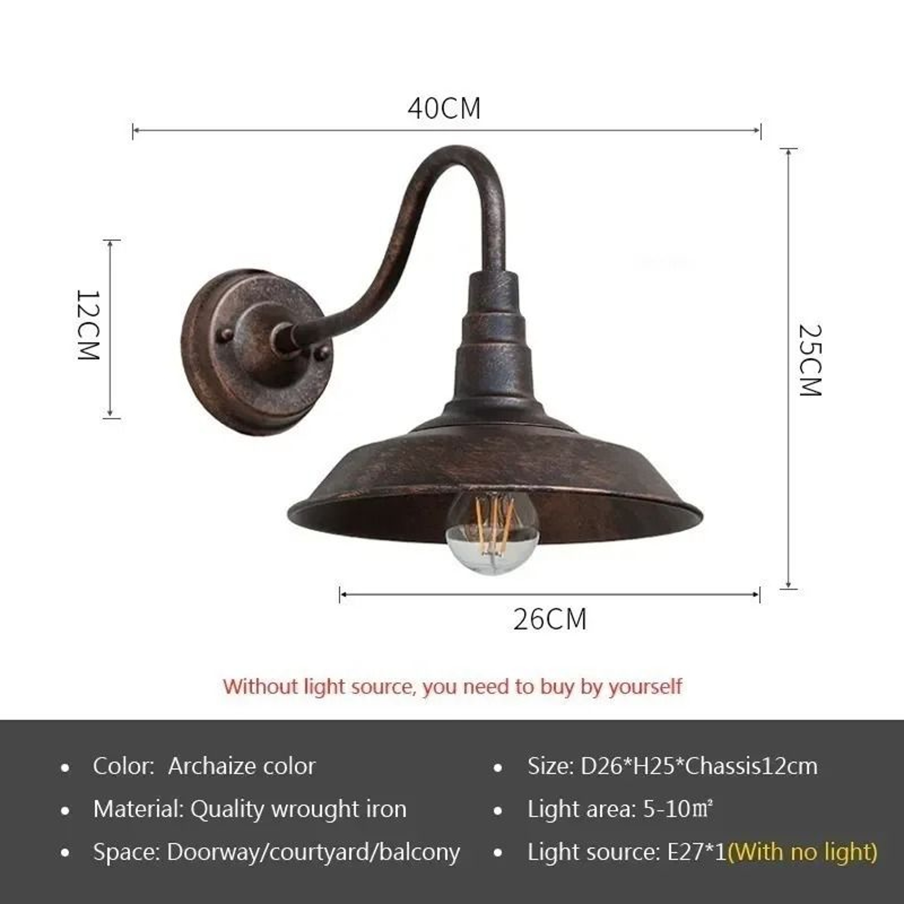 Retro Waterproof LED Wall Lamp Outdoor E27 Decorative Lighting Fixture 8