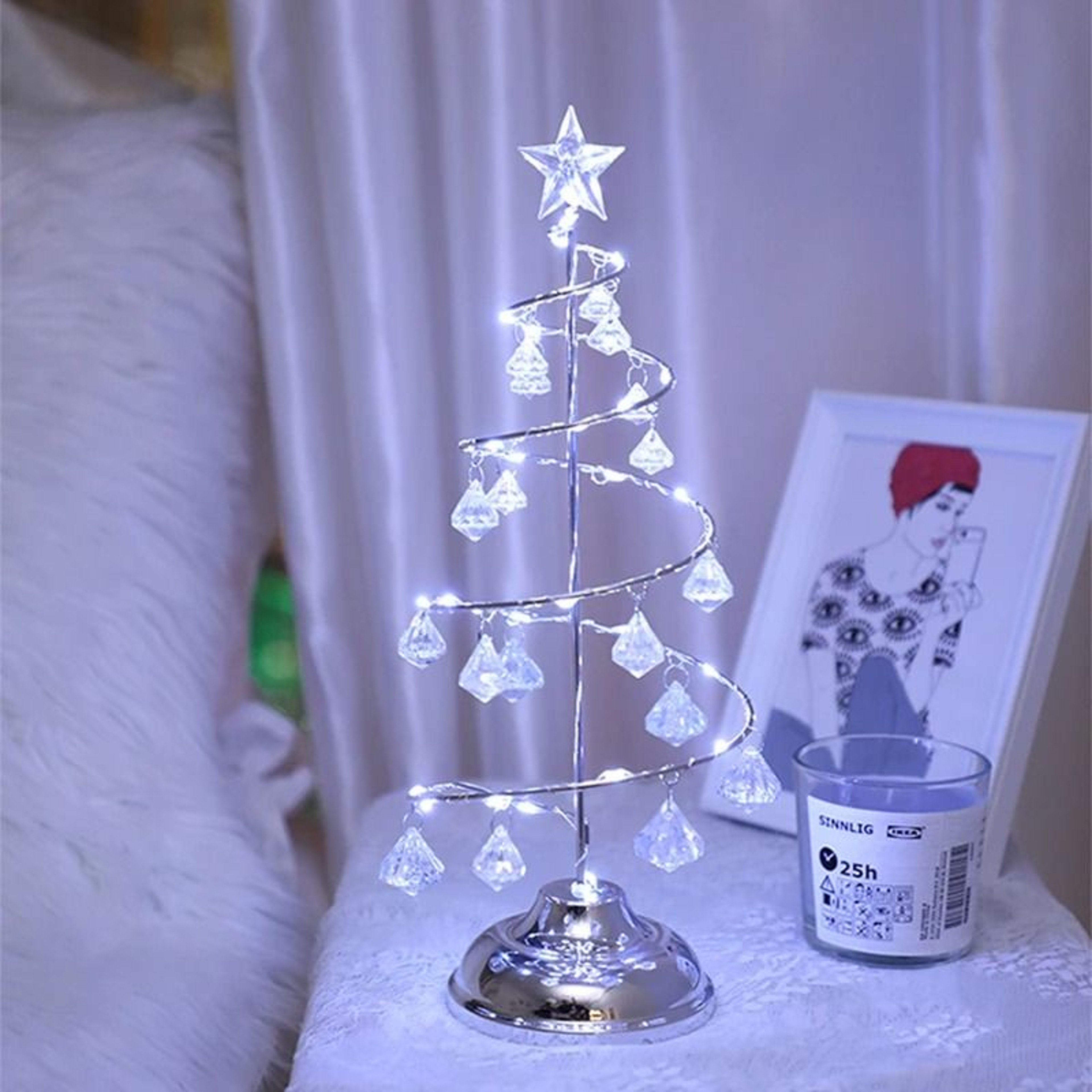 LED Christmas Tree Table Lamp Battery Power Modern Crystal Desk Light 2