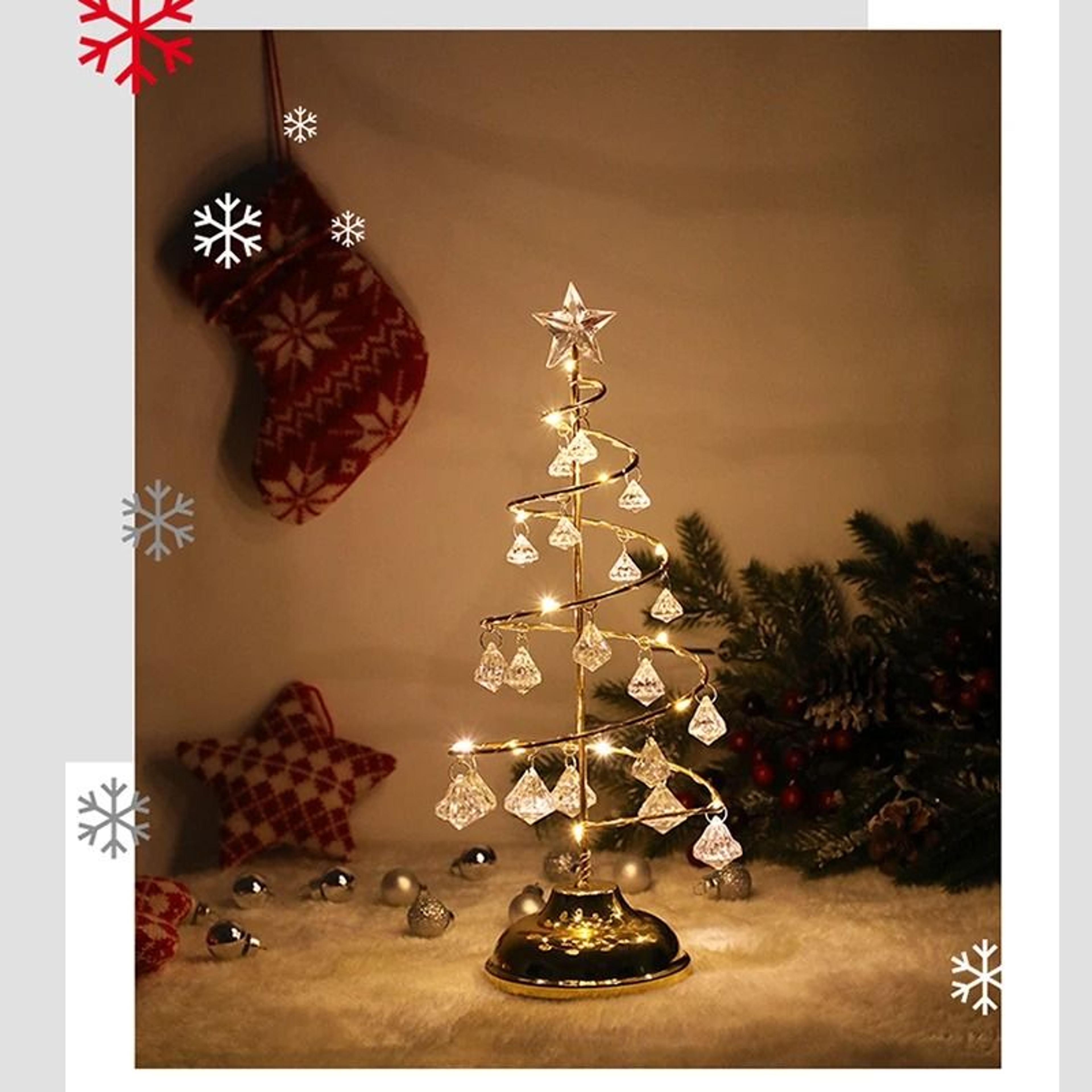 LED Christmas Tree Table Lamp Battery Power Modern Crystal Desk Light 3