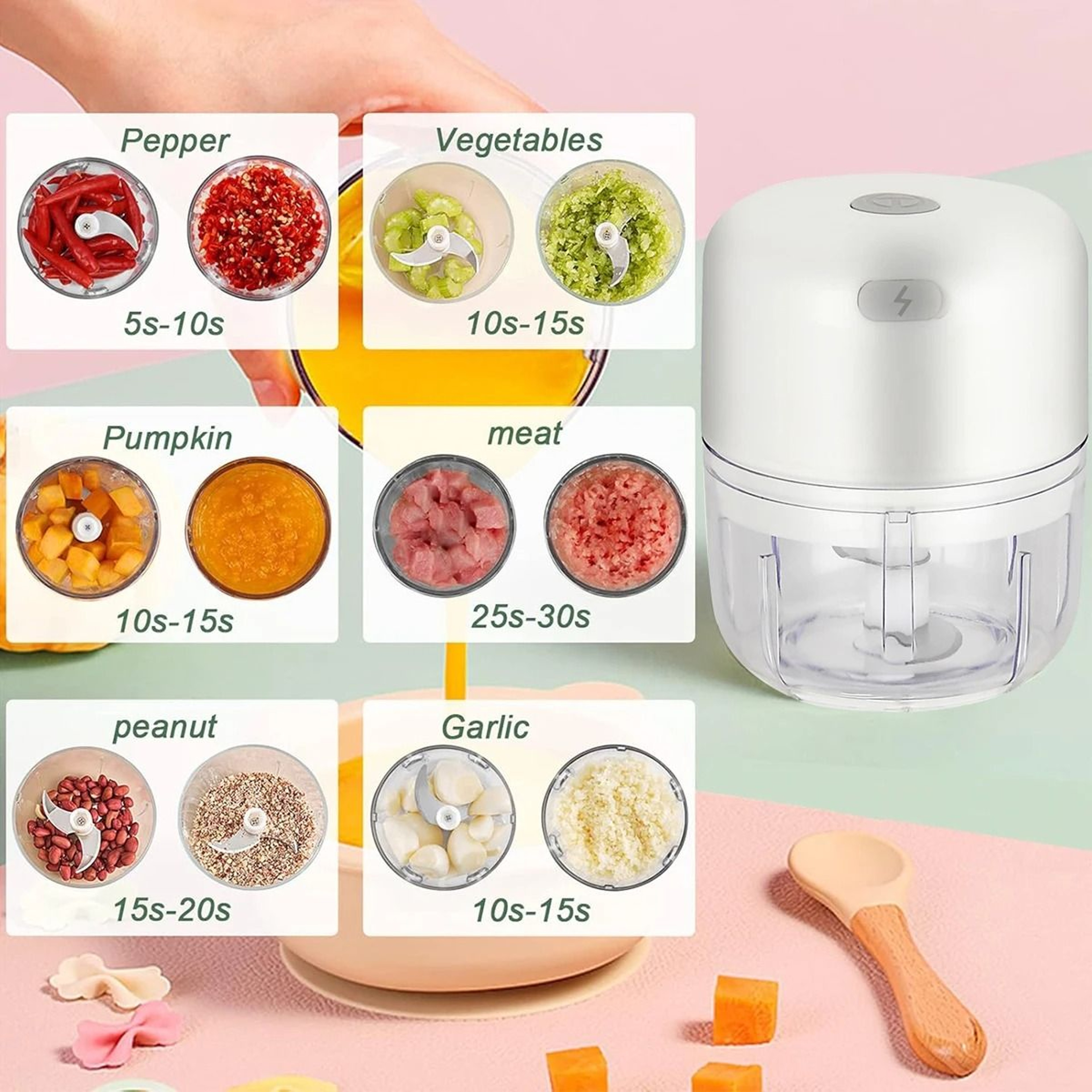 Portable Electric Garlic Chopper Wireless Mini Food Processor 100 Ml 250 Ml 3